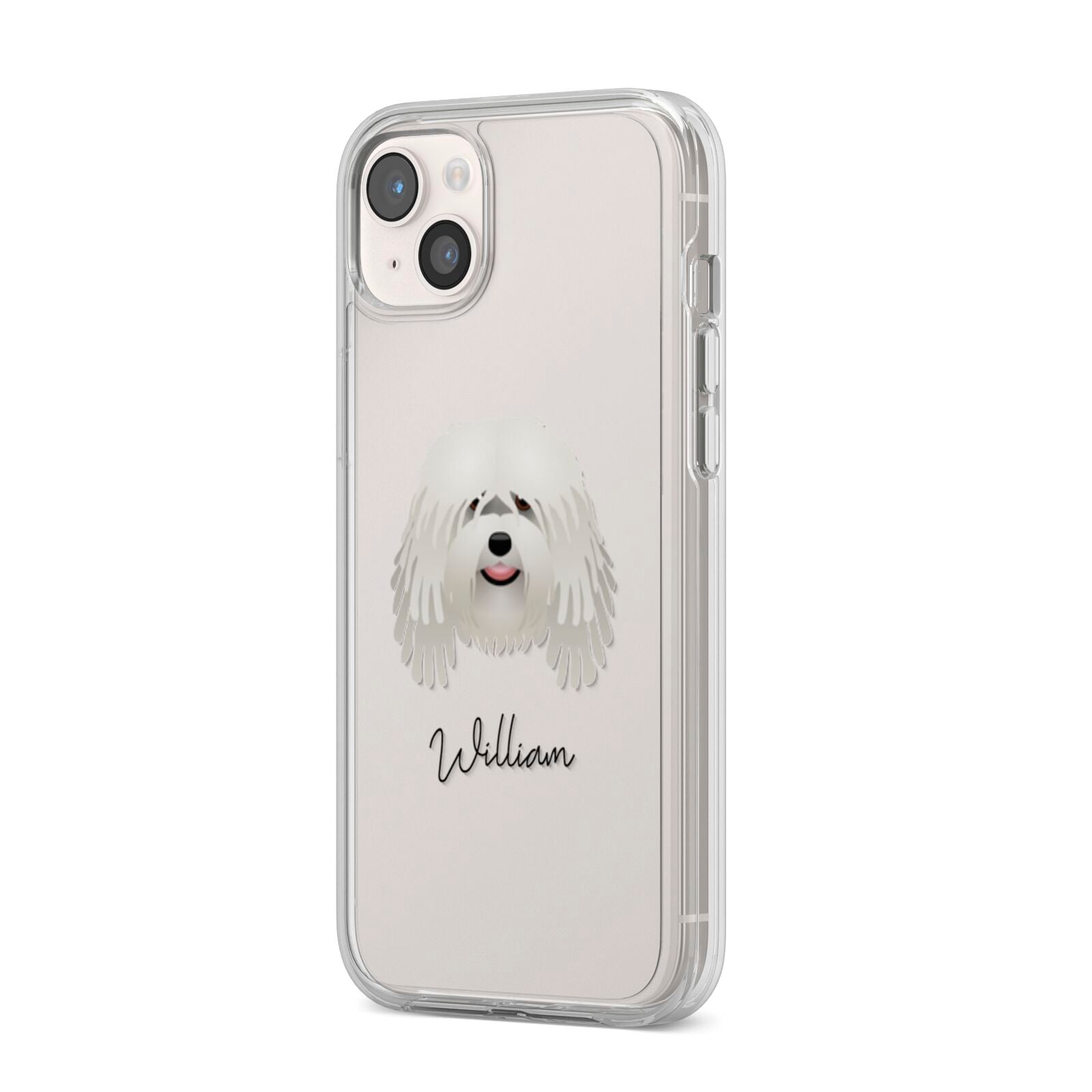 Bergamasco Personalised iPhone 14 Plus Clear Tough Case Starlight Angled Image
