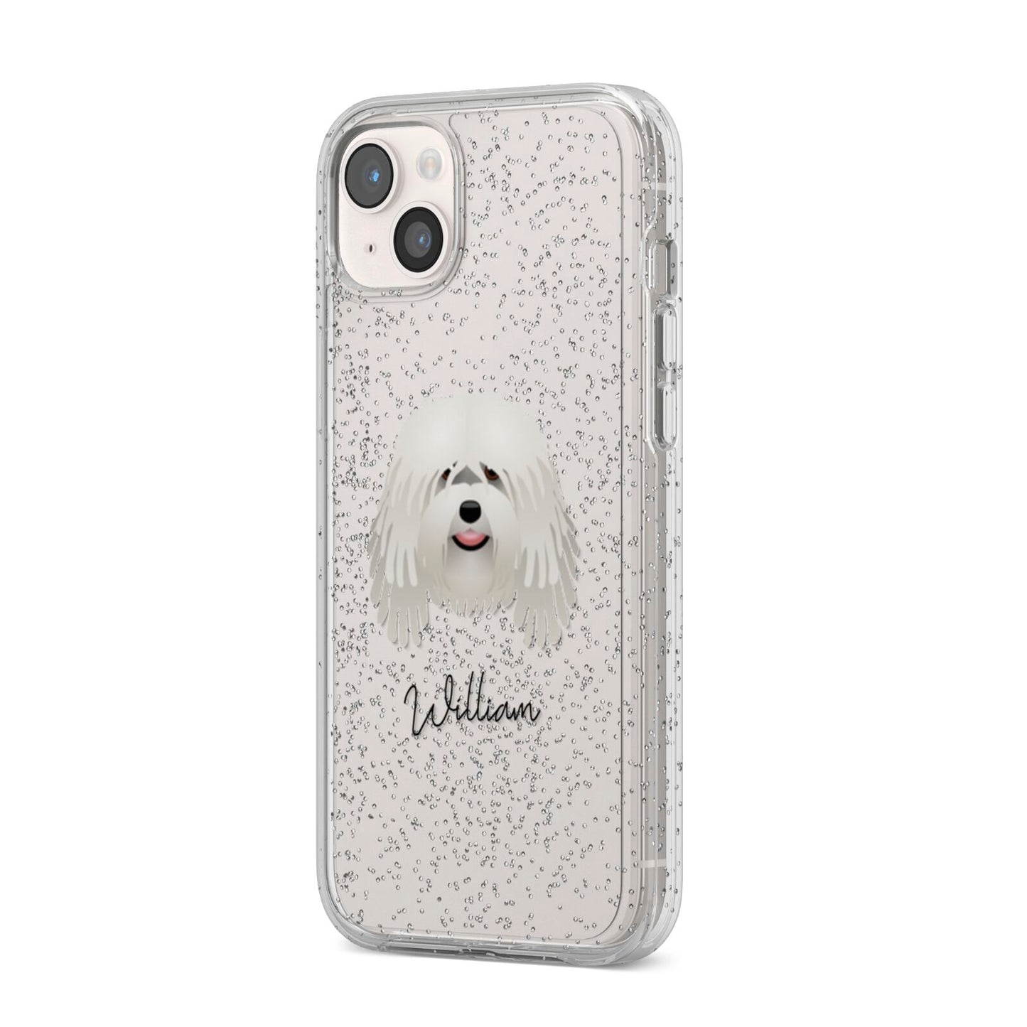 Bergamasco Personalised iPhone 14 Plus Glitter Tough Case Starlight Angled Image