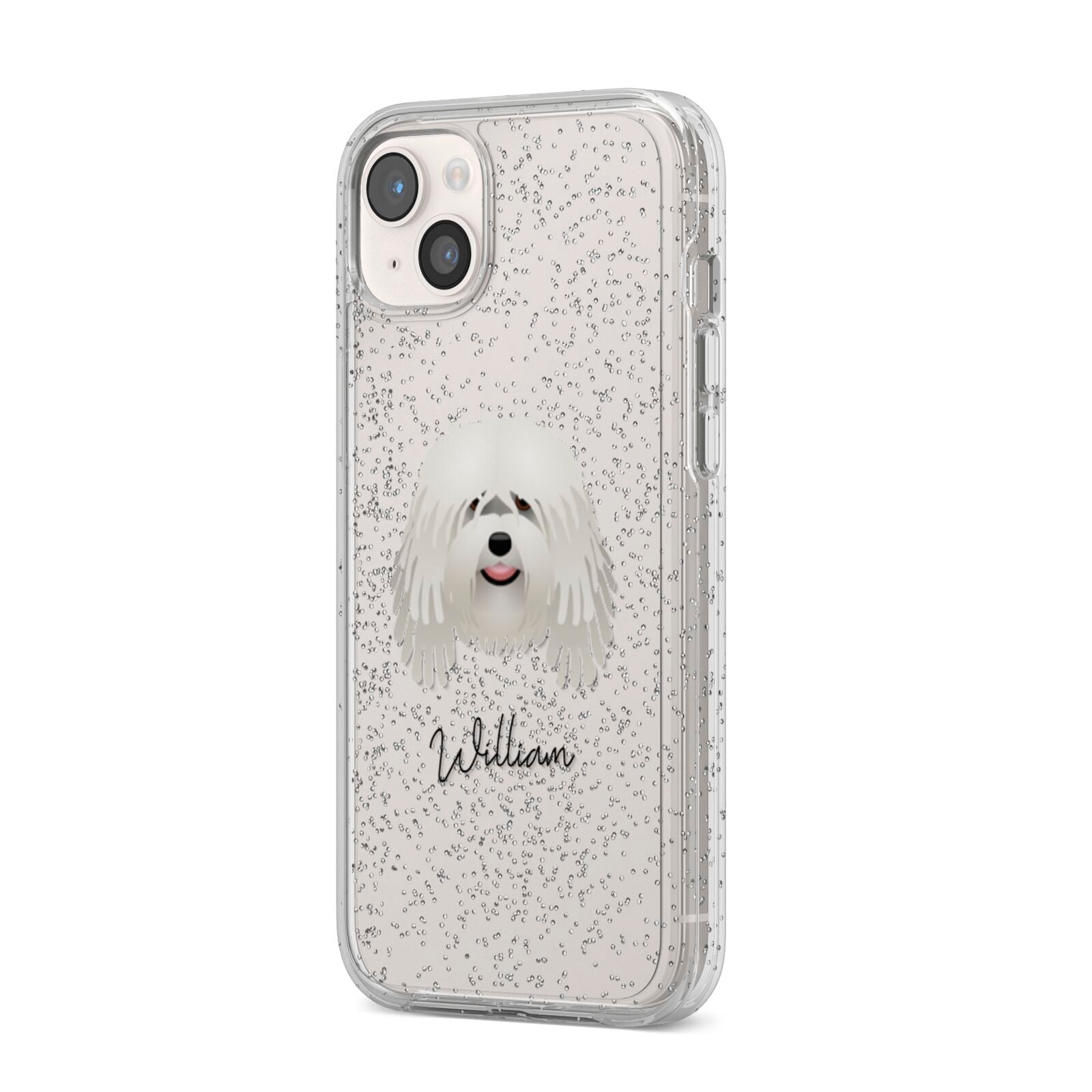 Bergamasco Personalised iPhone 14 Plus Glitter Tough Case Starlight Angled Image