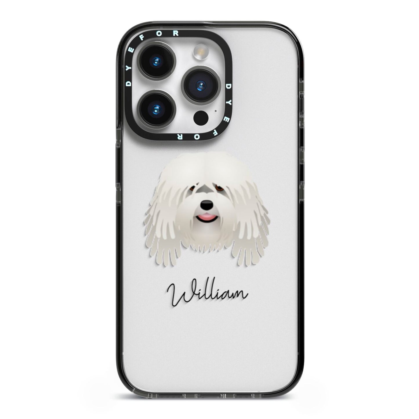 Bergamasco Personalised iPhone 14 Pro Black Impact Case on Silver phone
