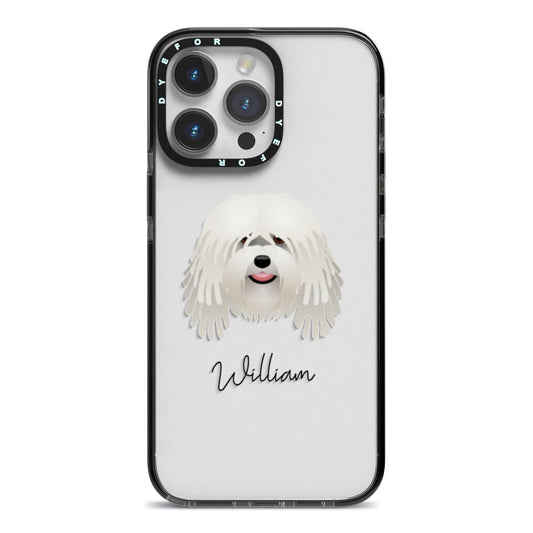 Bergamasco Personalised iPhone 14 Pro Max Black Impact Case on Silver phone