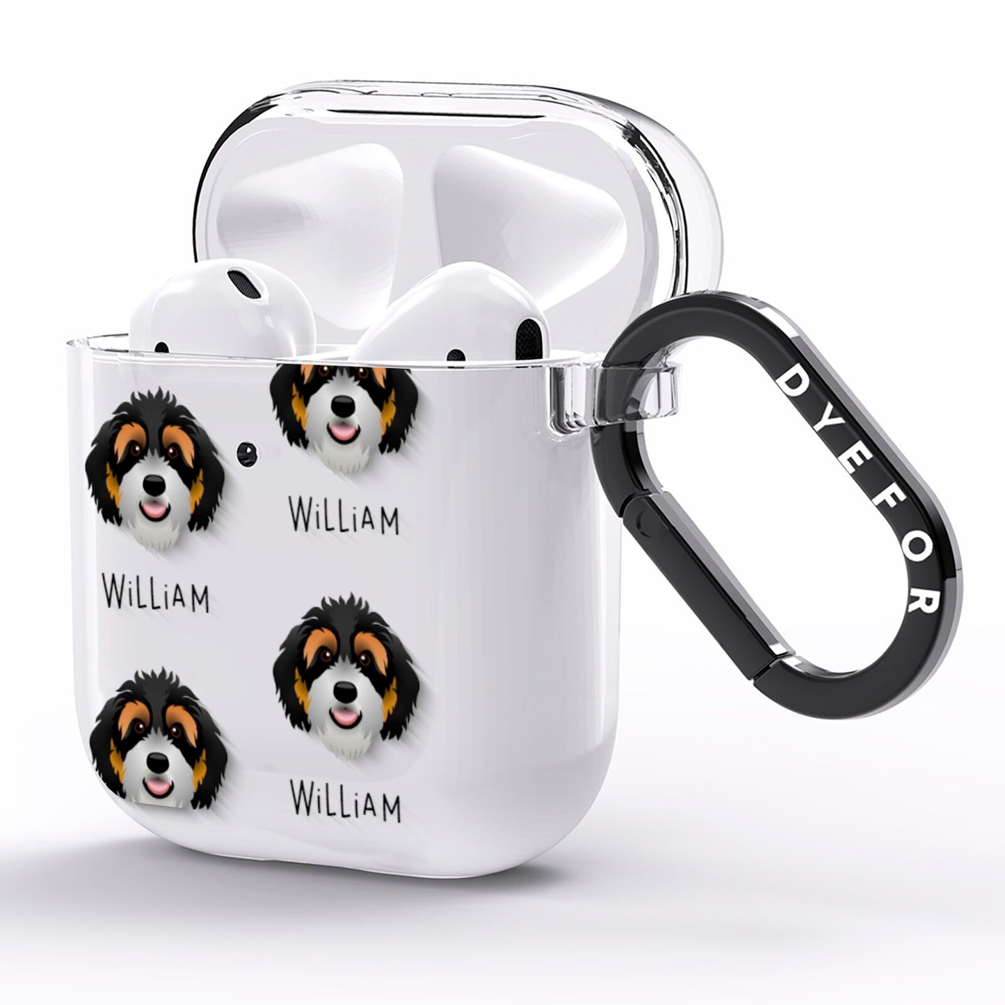 Bernedoodle Icon with Name AirPods Clear Case Side Image