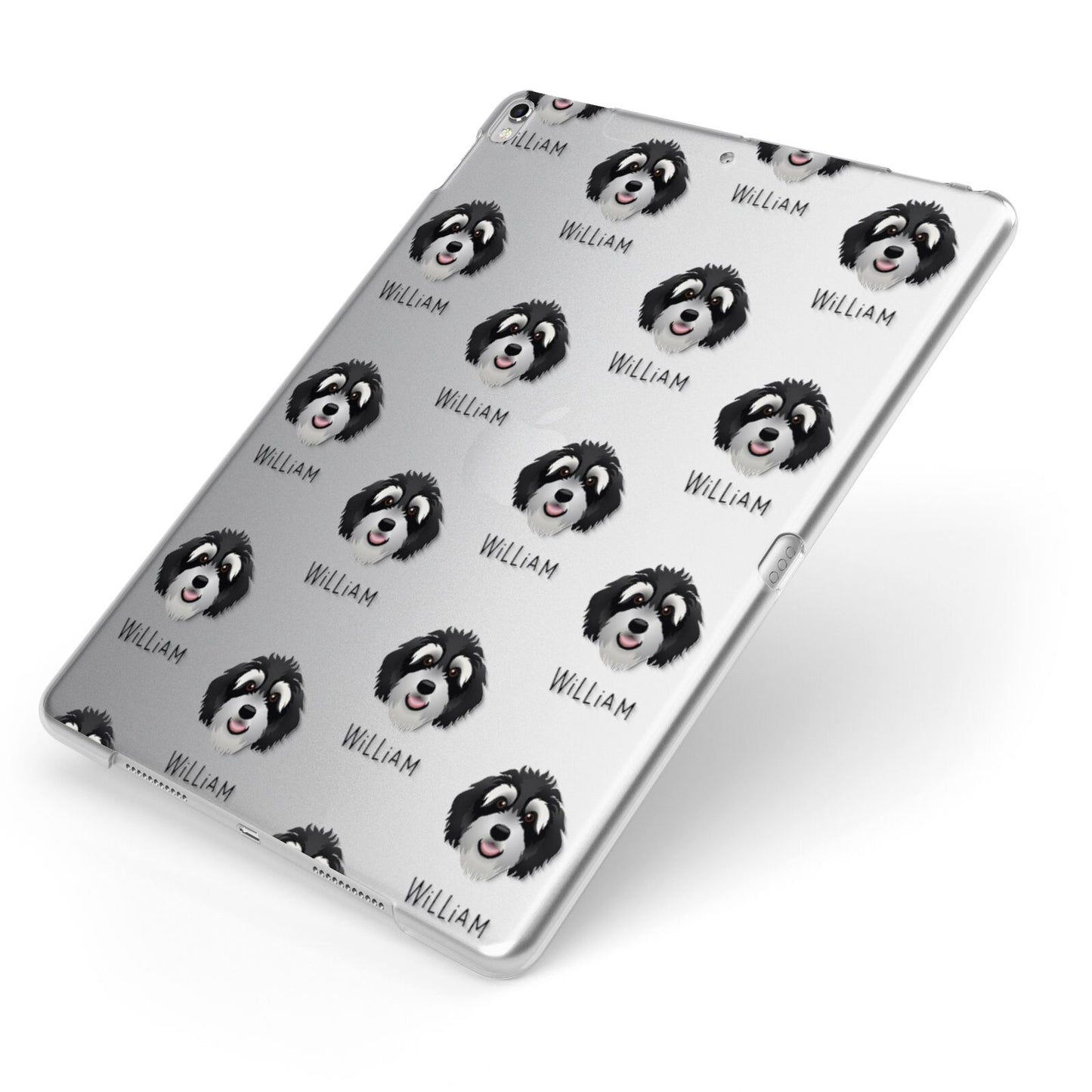 Bernedoodle Icon with Name Apple iPad Case on Silver iPad Side View