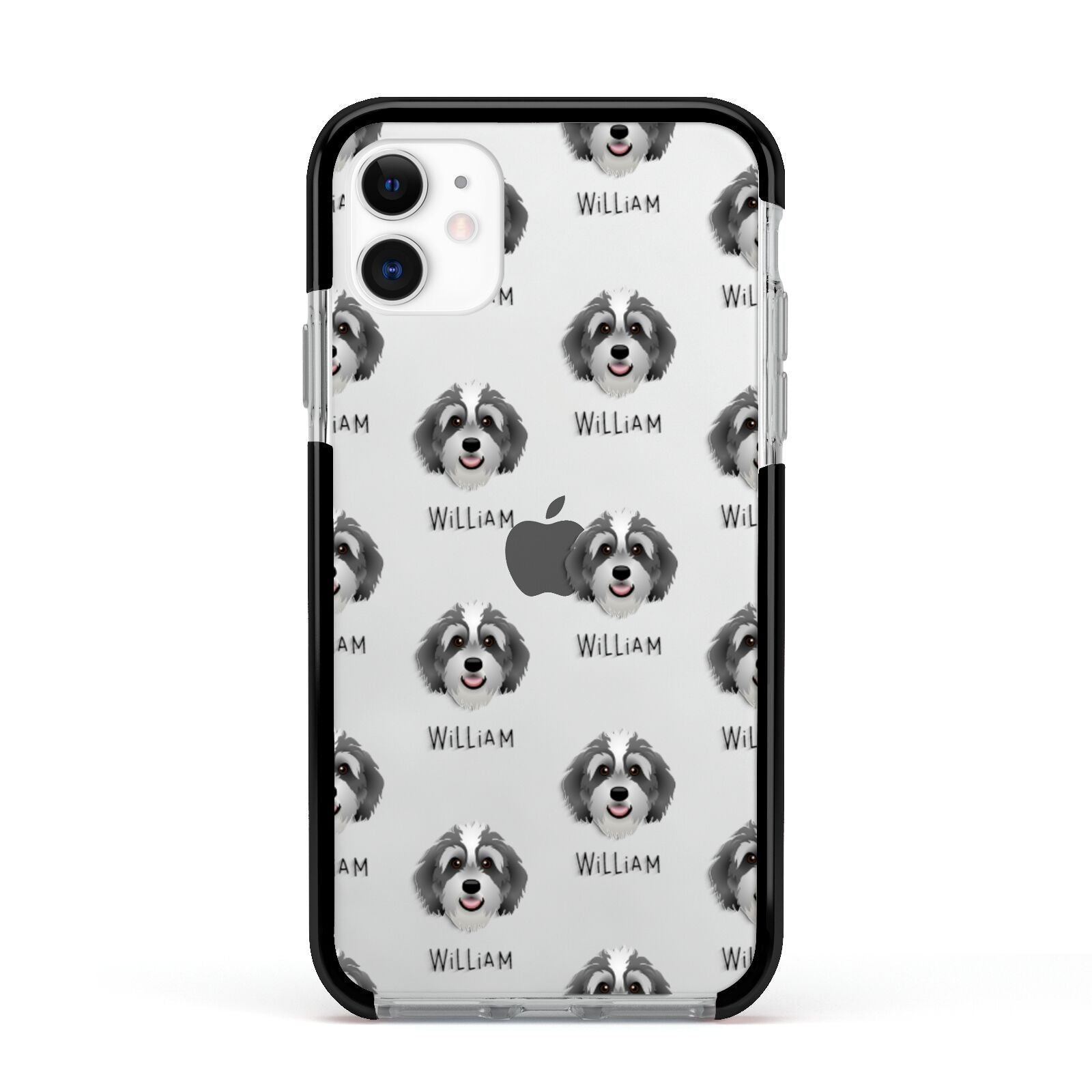 Bernedoodle Icon with Name Apple iPhone 11 in White with Black Impact Case