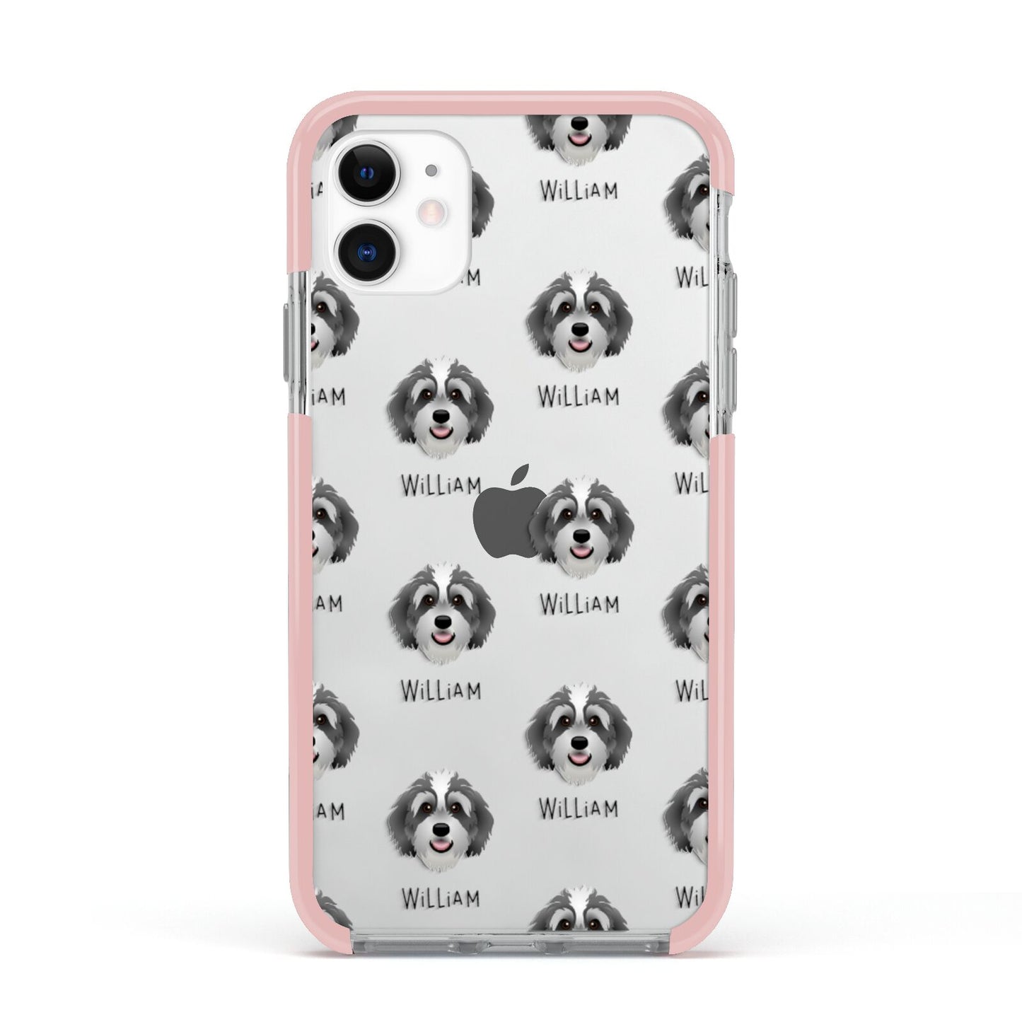 Bernedoodle Icon with Name Apple iPhone 11 in White with Pink Impact Case