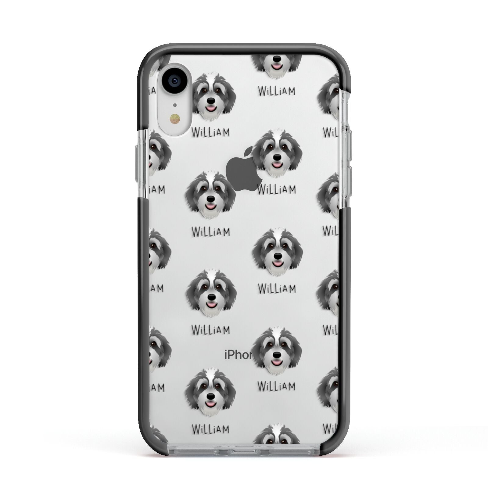 Bernedoodle Icon with Name Apple iPhone XR Impact Case Black Edge on Silver Phone