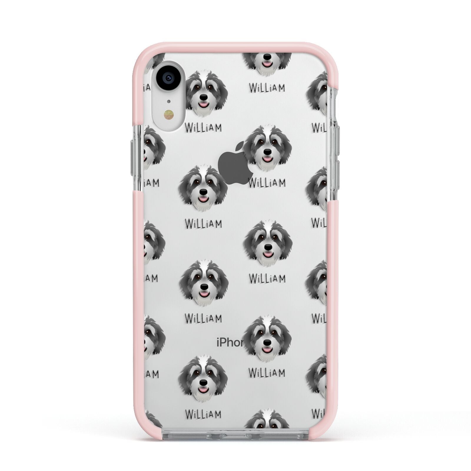 Bernedoodle Icon with Name Apple iPhone XR Impact Case Pink Edge on Silver Phone