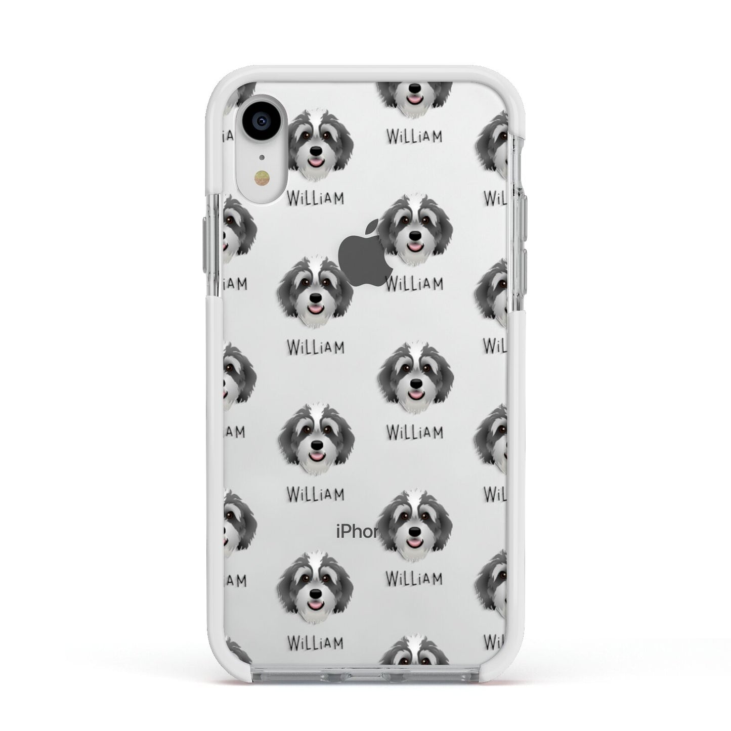 Bernedoodle Icon with Name Apple iPhone XR Impact Case White Edge on Silver Phone