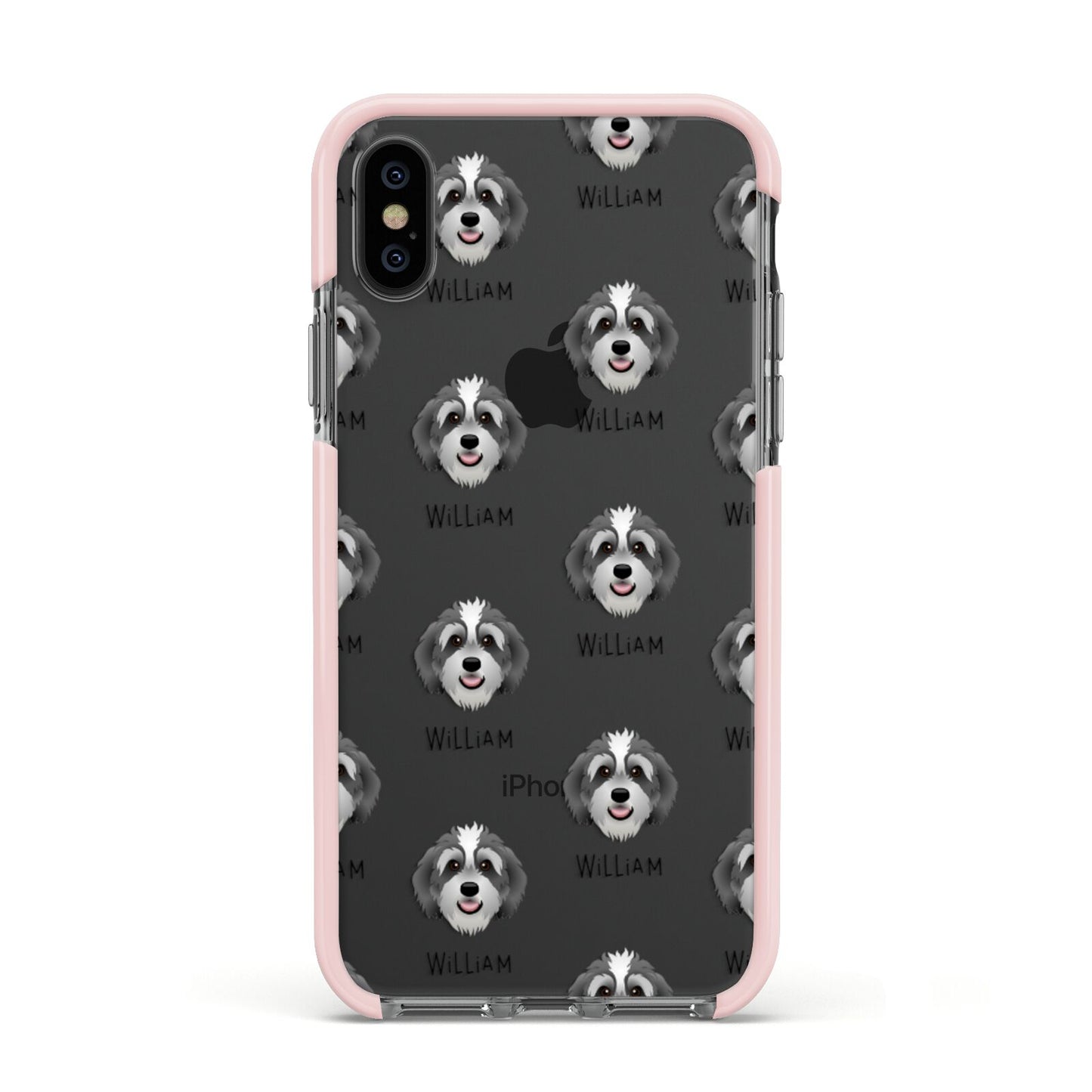 Bernedoodle Icon with Name Apple iPhone Xs Impact Case Pink Edge on Black Phone