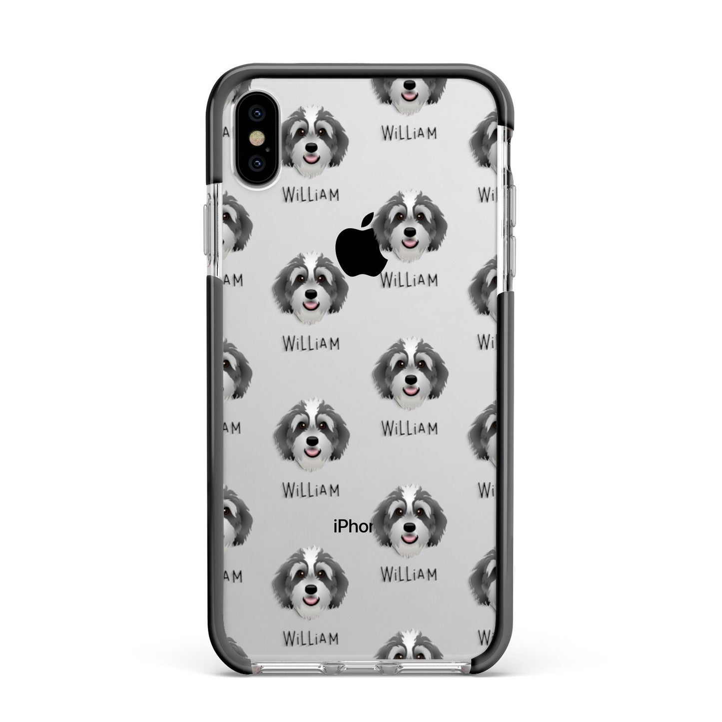 Bernedoodle Icon with Name Apple iPhone Xs Max Impact Case Black Edge on Silver Phone