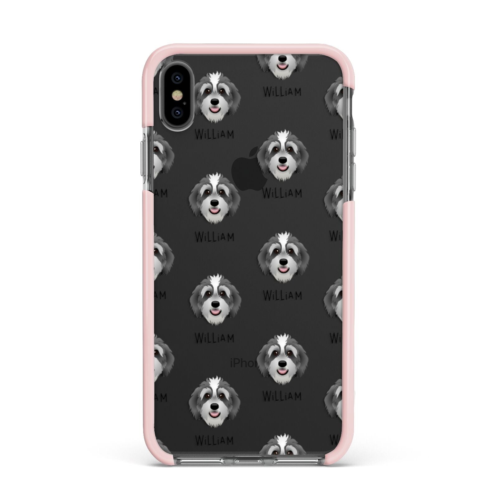 Bernedoodle Icon with Name Apple iPhone Xs Max Impact Case Pink Edge on Black Phone