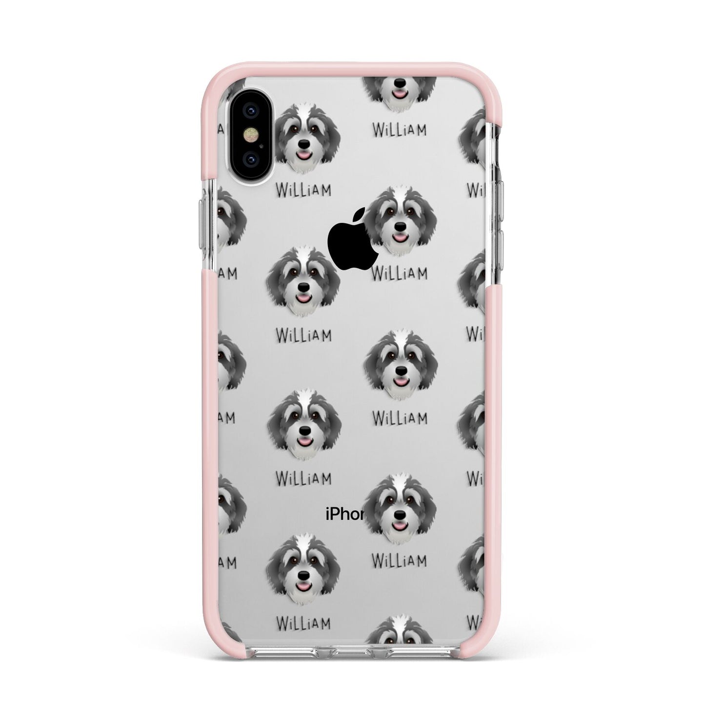 Bernedoodle Icon with Name Apple iPhone Xs Max Impact Case Pink Edge on Silver Phone