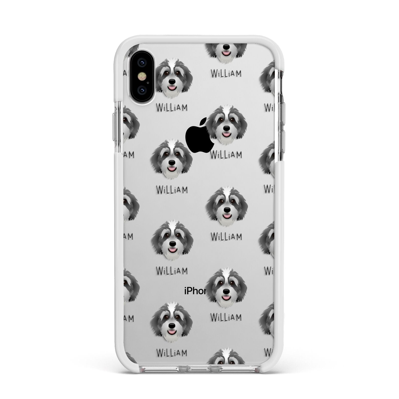 Bernedoodle Icon with Name Apple iPhone Xs Max Impact Case White Edge on Silver Phone