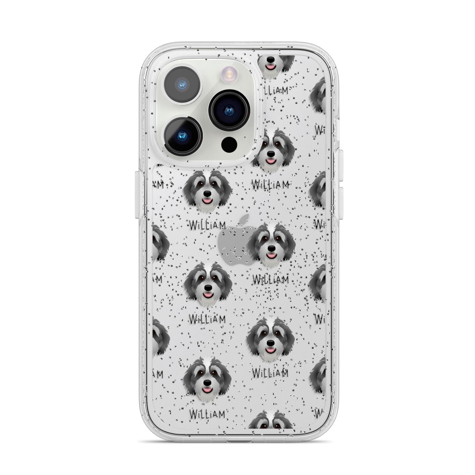 Bernedoodle Icon with Name iPhone 14 Pro Glitter Tough Case Silver