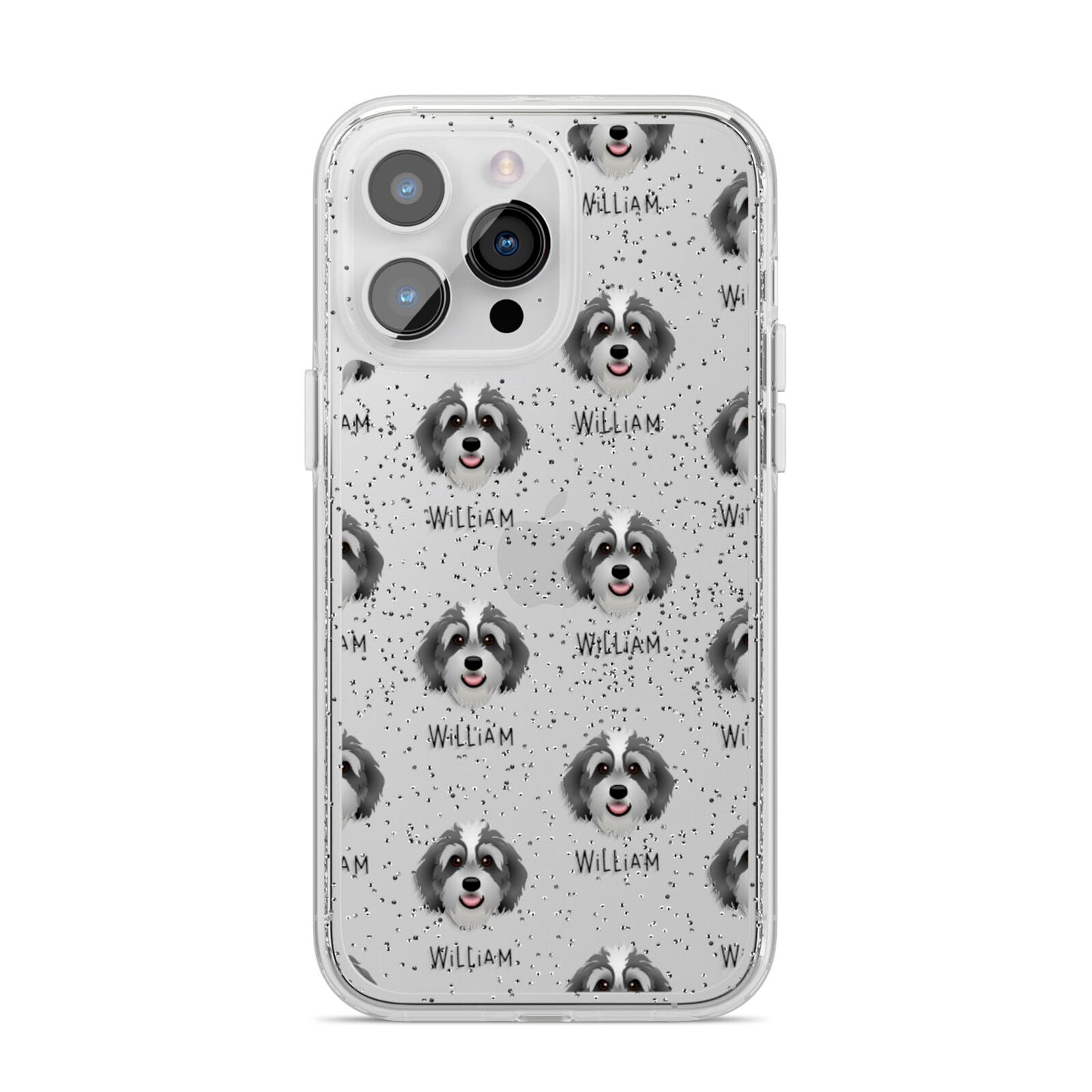Bernedoodle Icon with Name iPhone 14 Pro Max Glitter Tough Case Silver