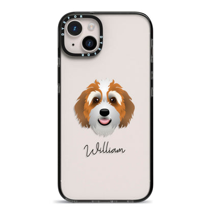 Bernedoodle Personalised iPhone 14 Plus Black Impact Case on Silver phone