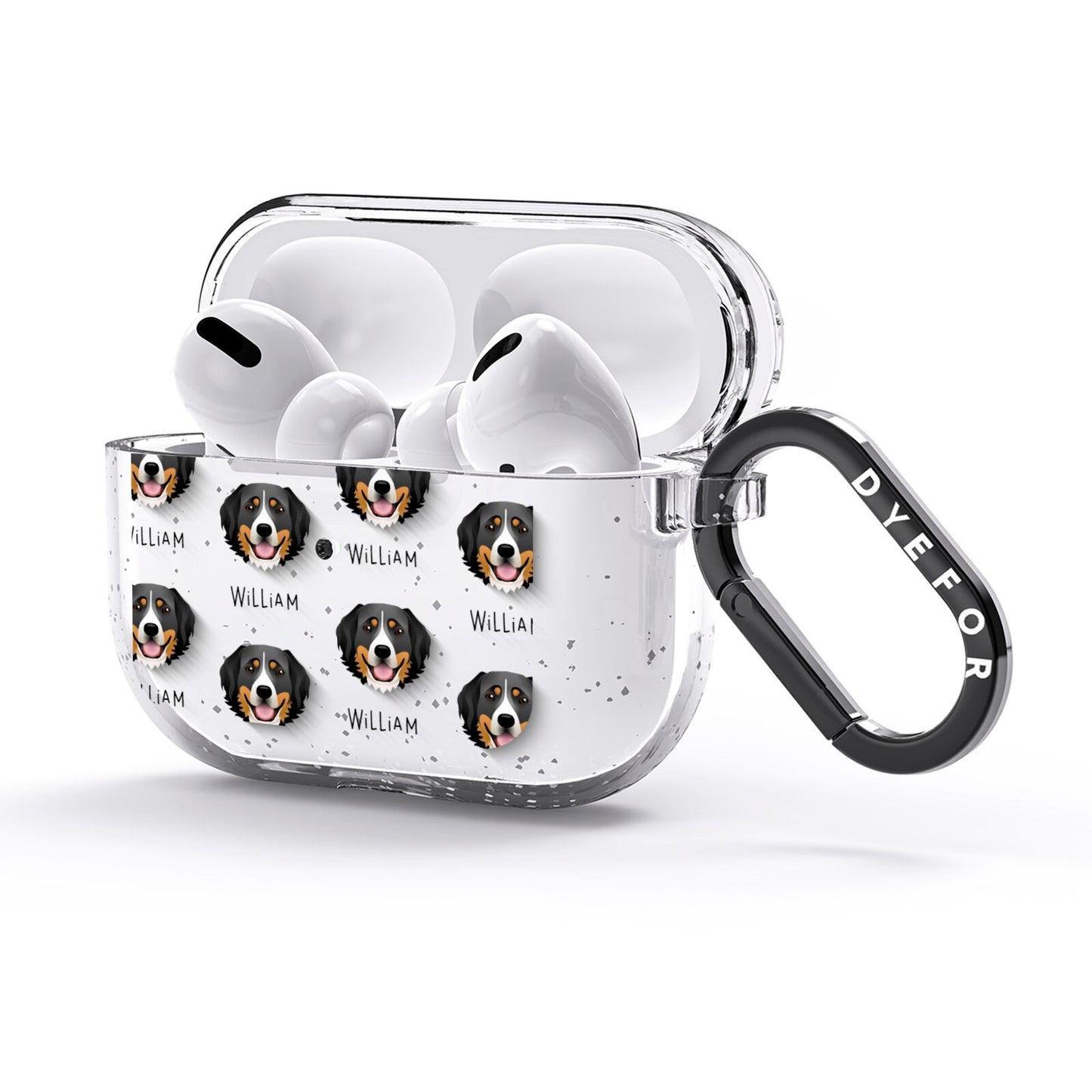 Bernese Mountain Dog Icon with Name AirPods Glitter Case 3rd Gen Side Image