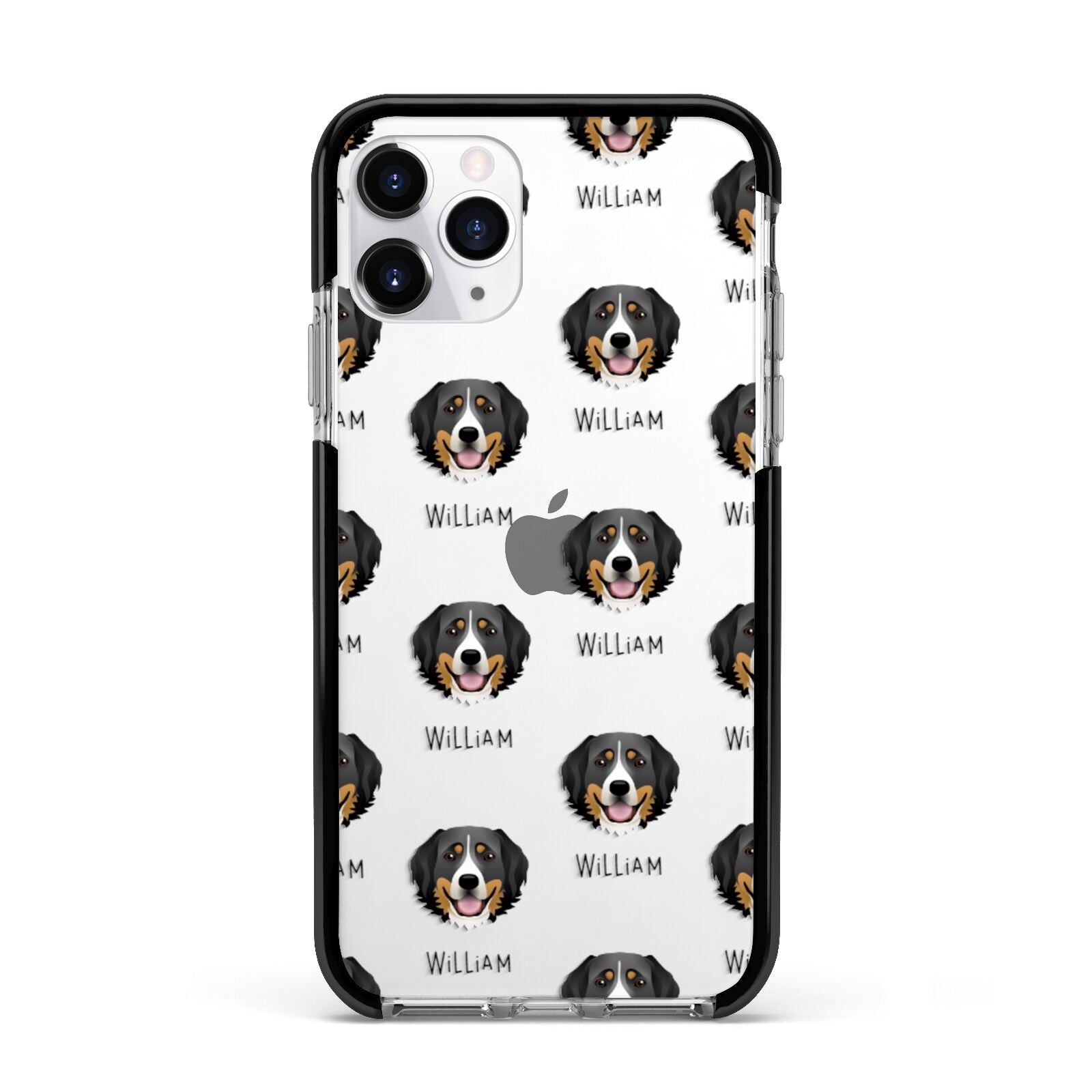 Bernese Mountain Dog Icon with Name Apple iPhone 11 Pro in Silver with Black Impact Case