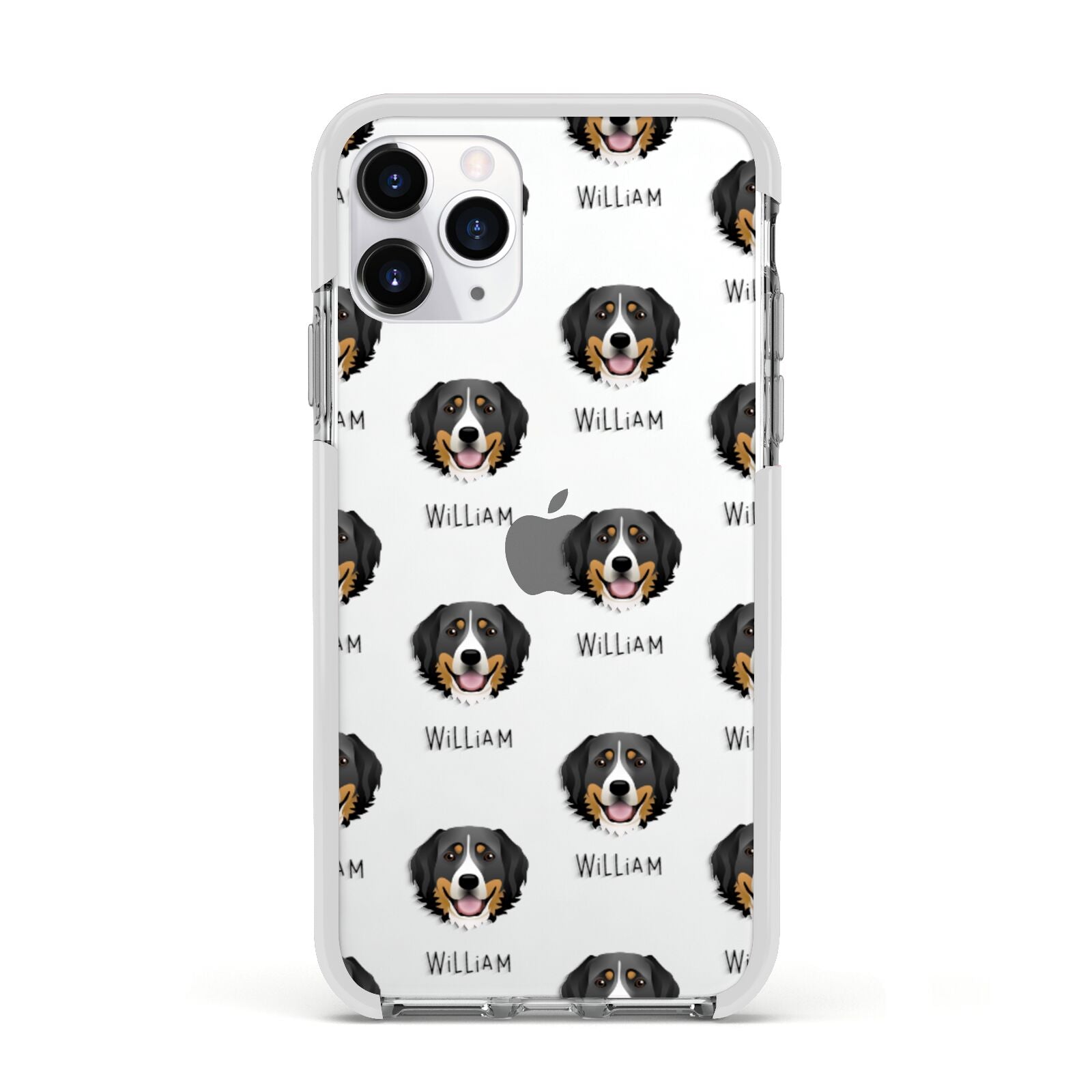 Bernese Mountain Dog Icon with Name Apple iPhone 11 Pro in Silver with White Impact Case