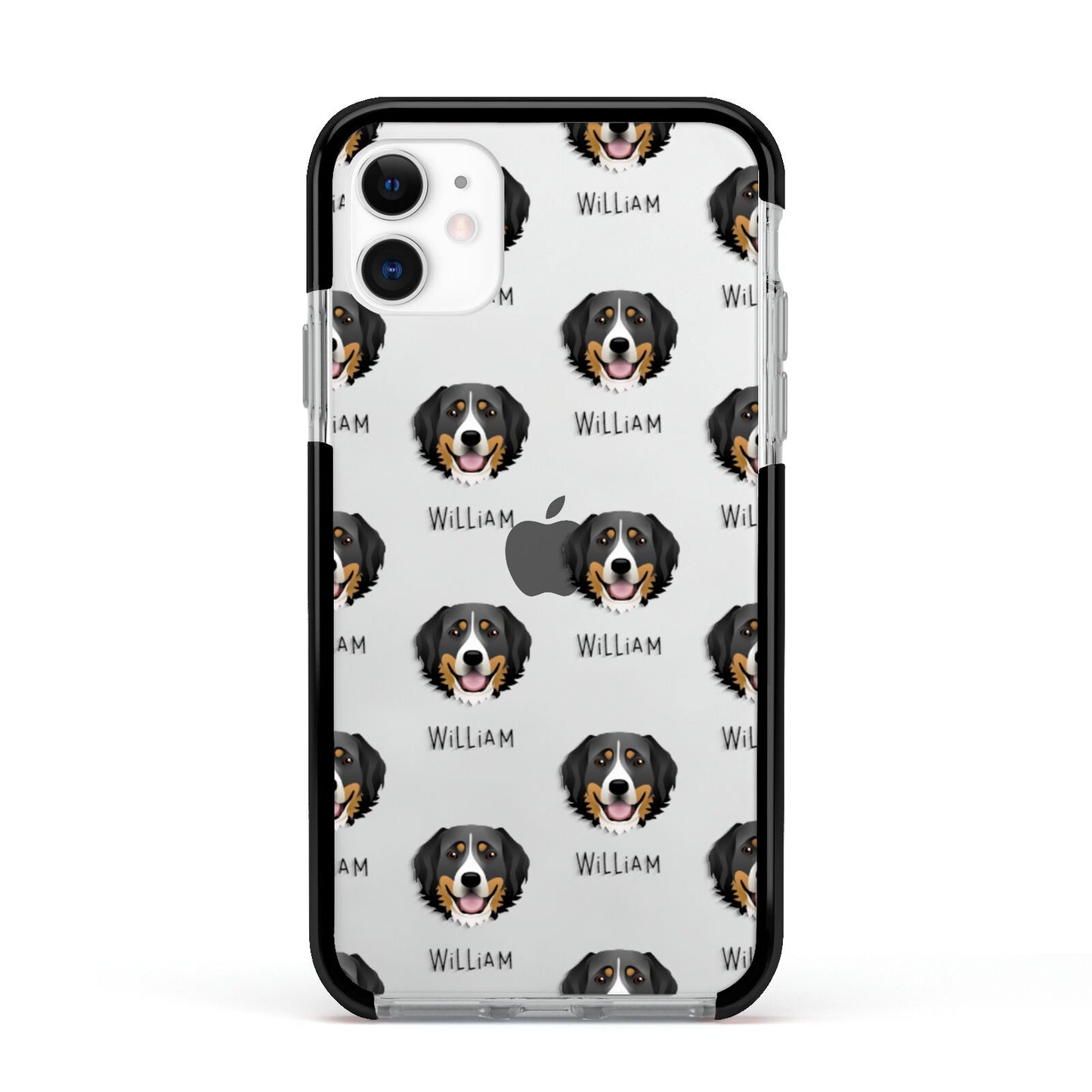 Bernese Mountain Dog Icon with Name Apple iPhone 11 in White with Black Impact Case