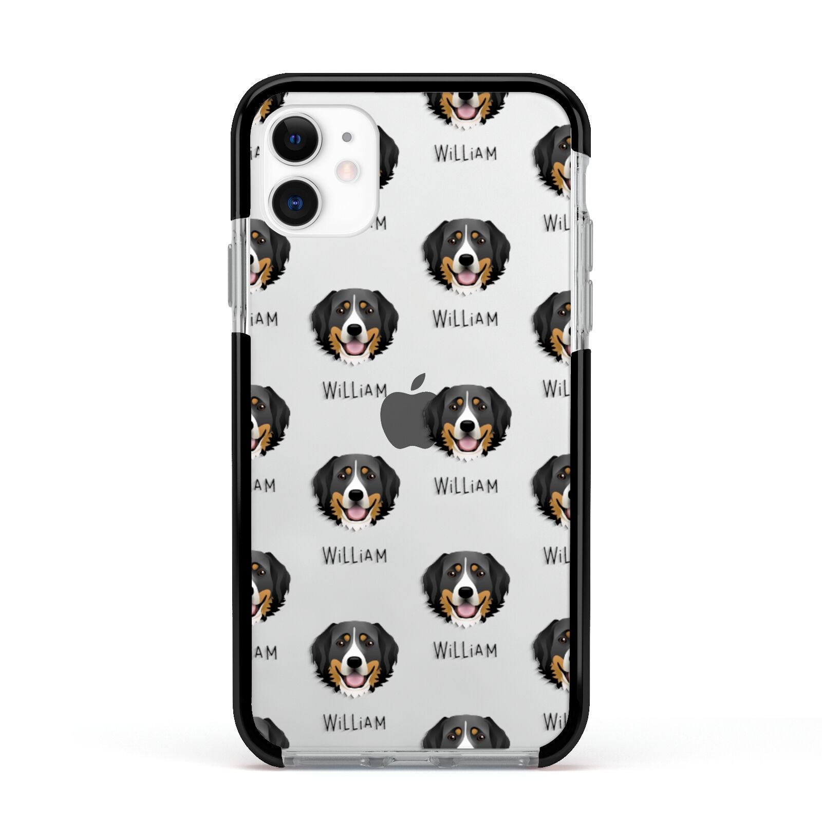 Bernese Mountain Dog Icon with Name Apple iPhone 11 in White with Black Impact Case