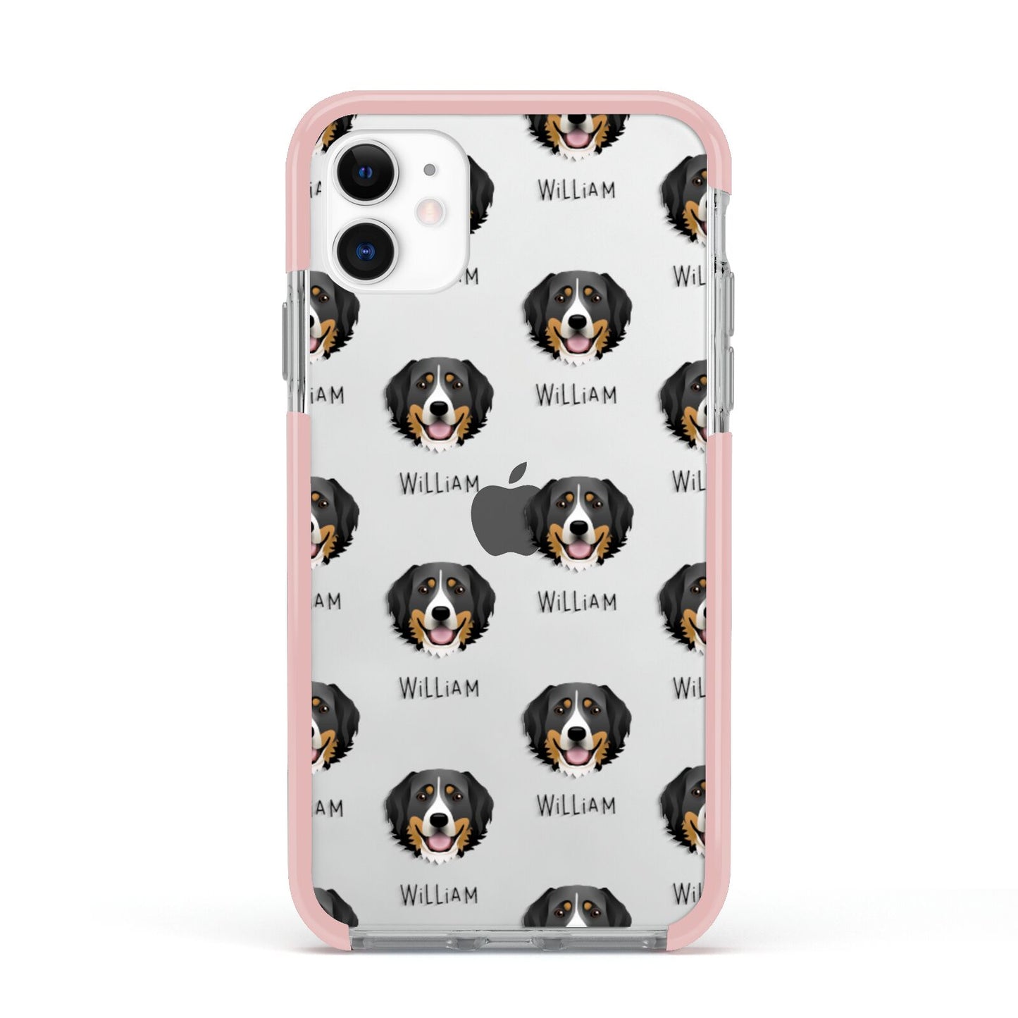 Bernese Mountain Dog Icon with Name Apple iPhone 11 in White with Pink Impact Case