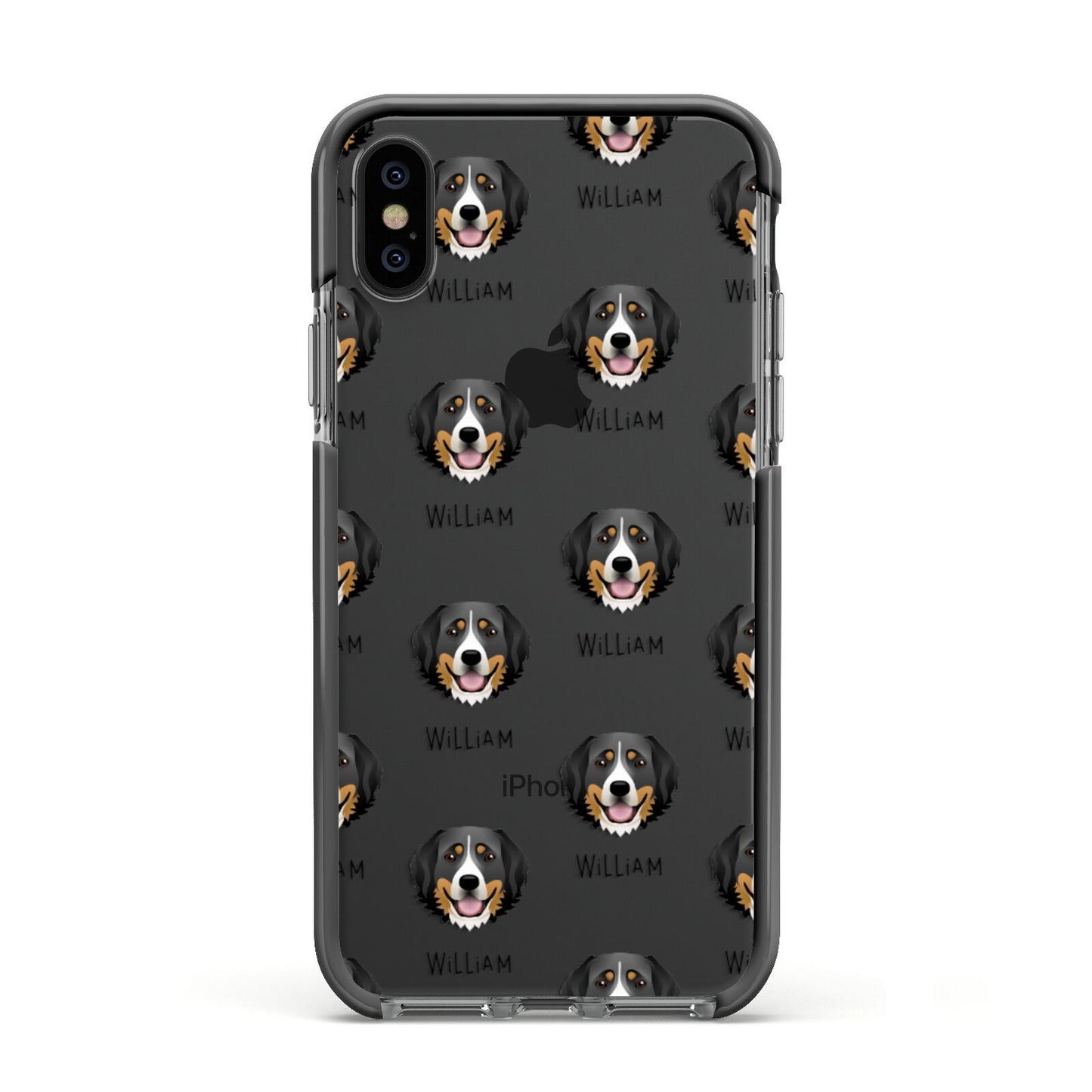Bernese Mountain Dog Icon with Name Apple iPhone Xs Impact Case Black Edge on Black Phone