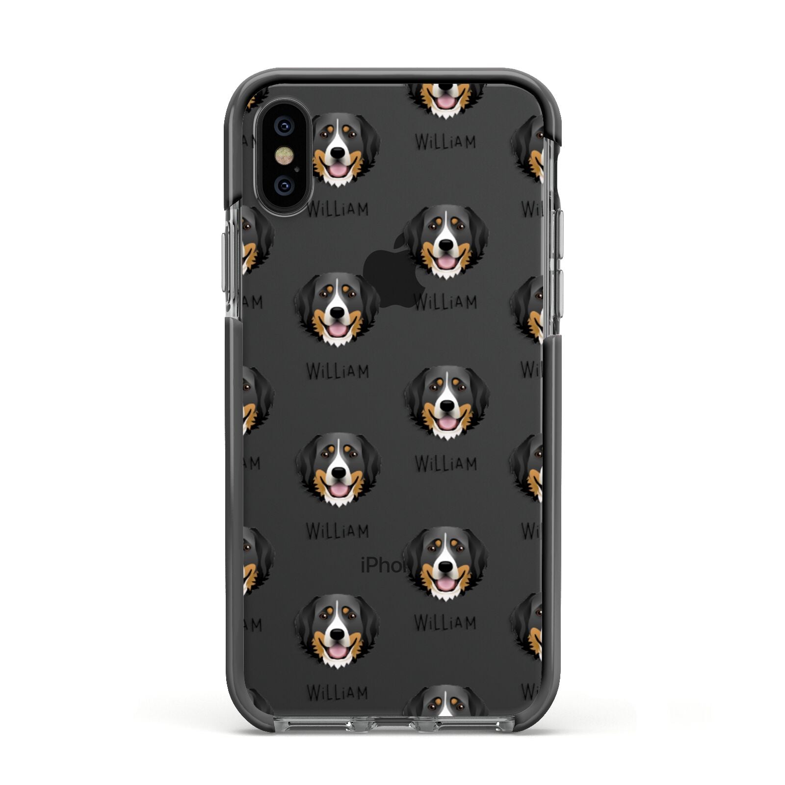 Bernese Mountain Dog Icon with Name Apple iPhone Xs Impact Case Black Edge on Black Phone