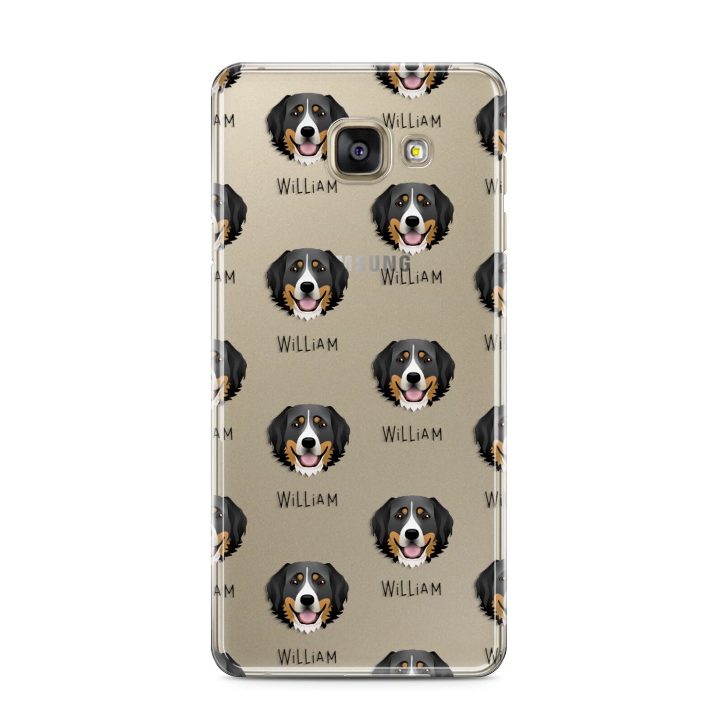 Bernese Mountain Dog Icon with Name Samsung Galaxy A3 2016 Case on gold phone