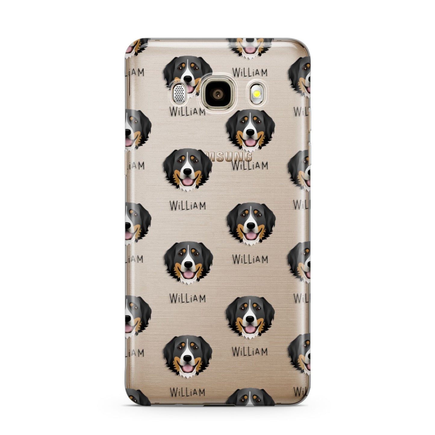 Bernese Mountain Dog Icon with Name Samsung Galaxy J7 2016 Case on gold phone