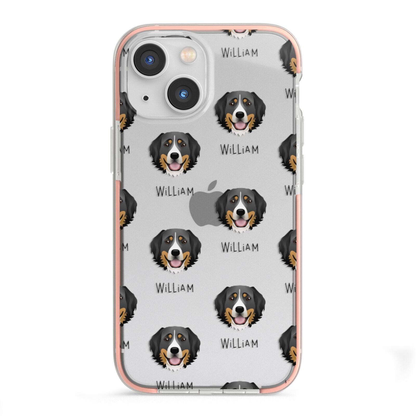 Bernese Mountain Dog Icon with Name iPhone 13 Mini TPU Impact Case with Pink Edges