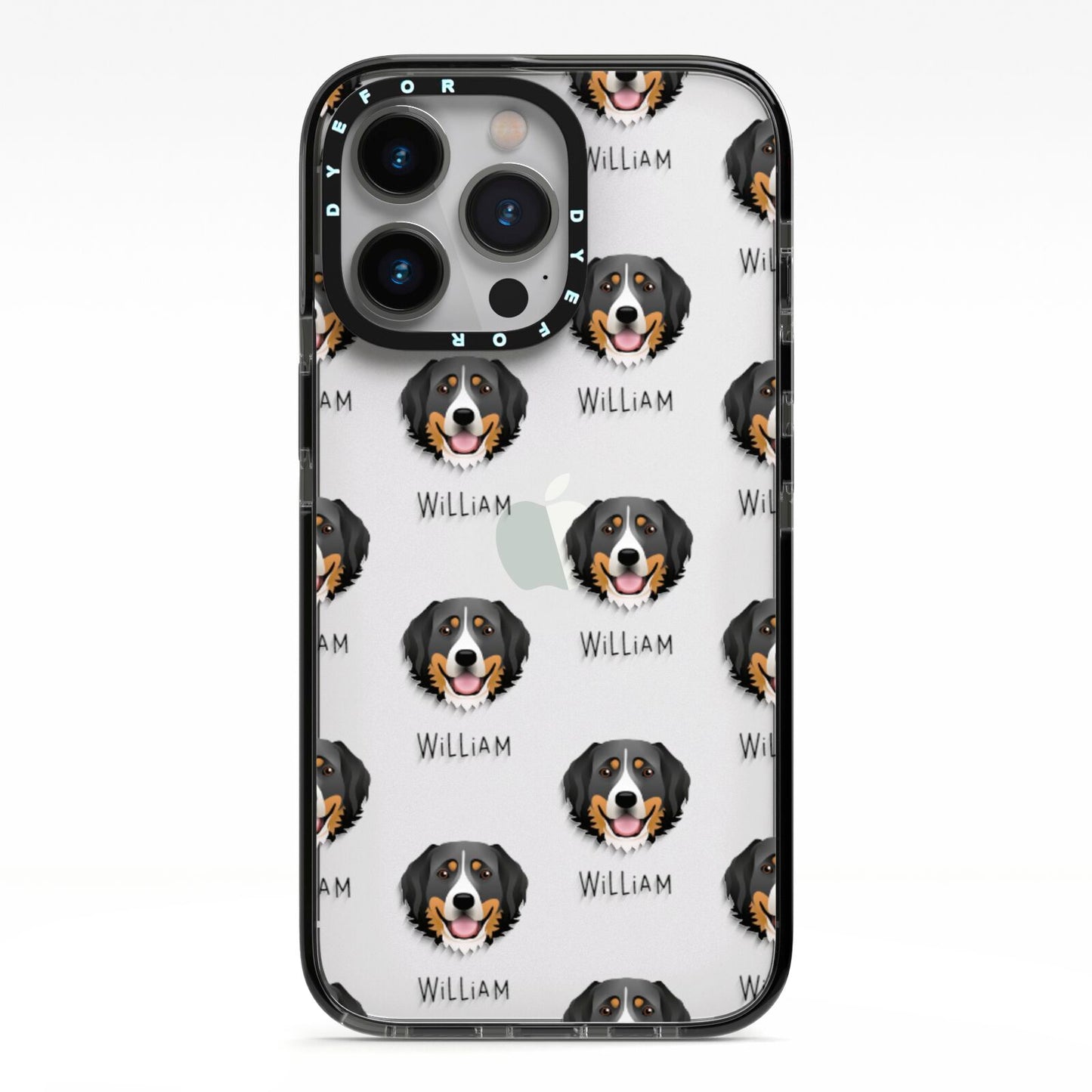 Bernese Mountain Dog Icon with Name iPhone 13 Pro Black Impact Case on Silver phone