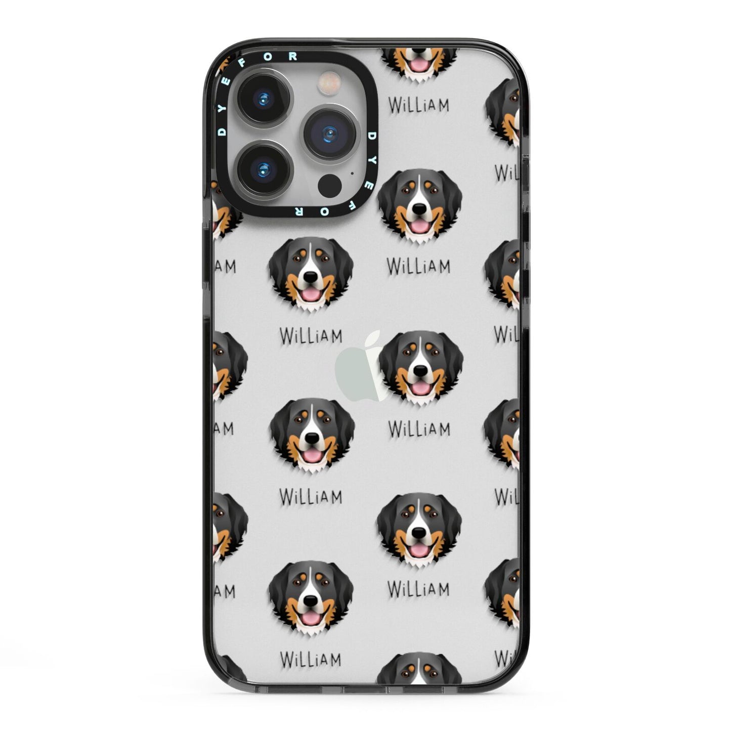 Bernese Mountain Dog Icon with Name iPhone 13 Pro Max Black Impact Case on Silver phone