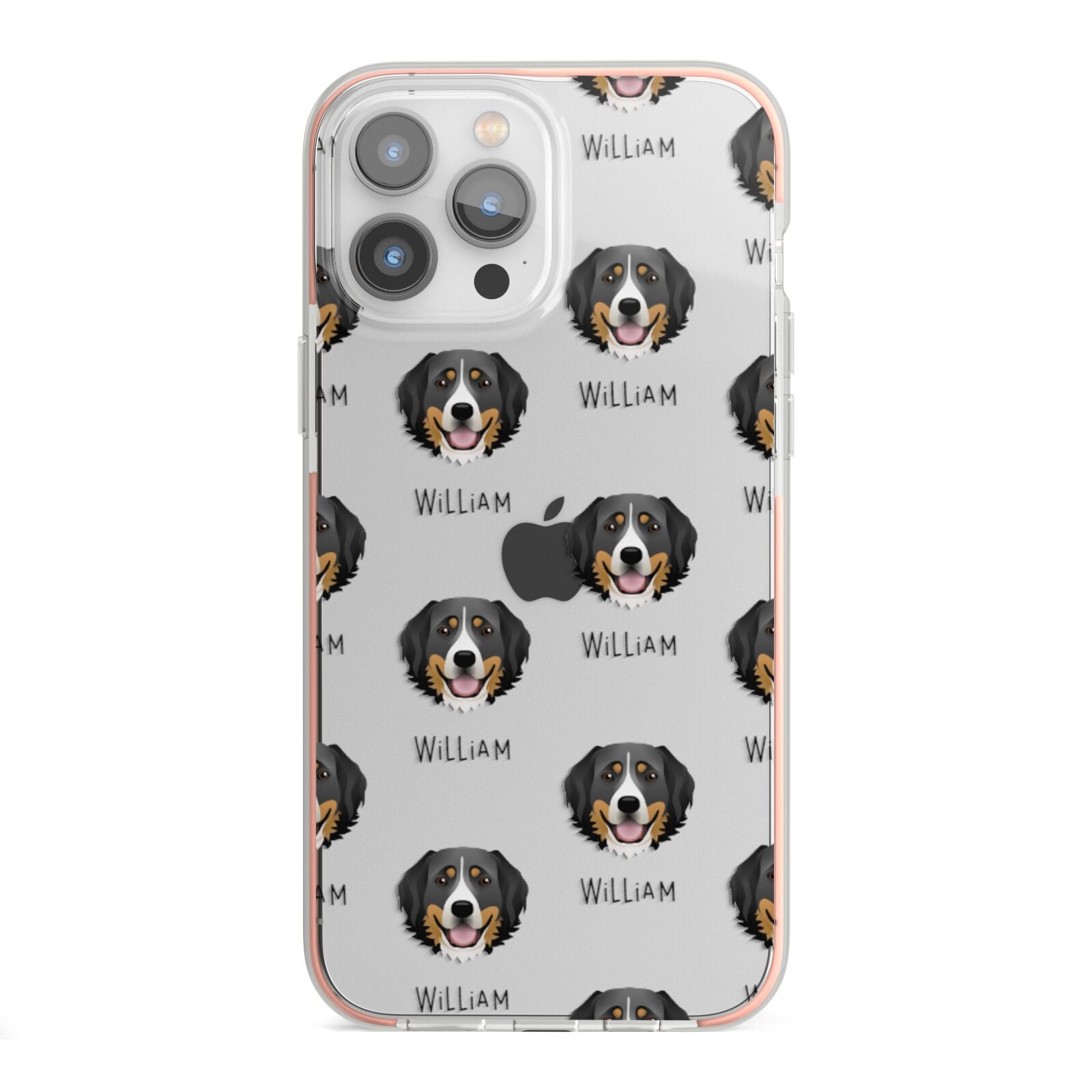 Bernese Mountain Dog Icon with Name iPhone 13 Pro Max TPU Impact Case with Pink Edges