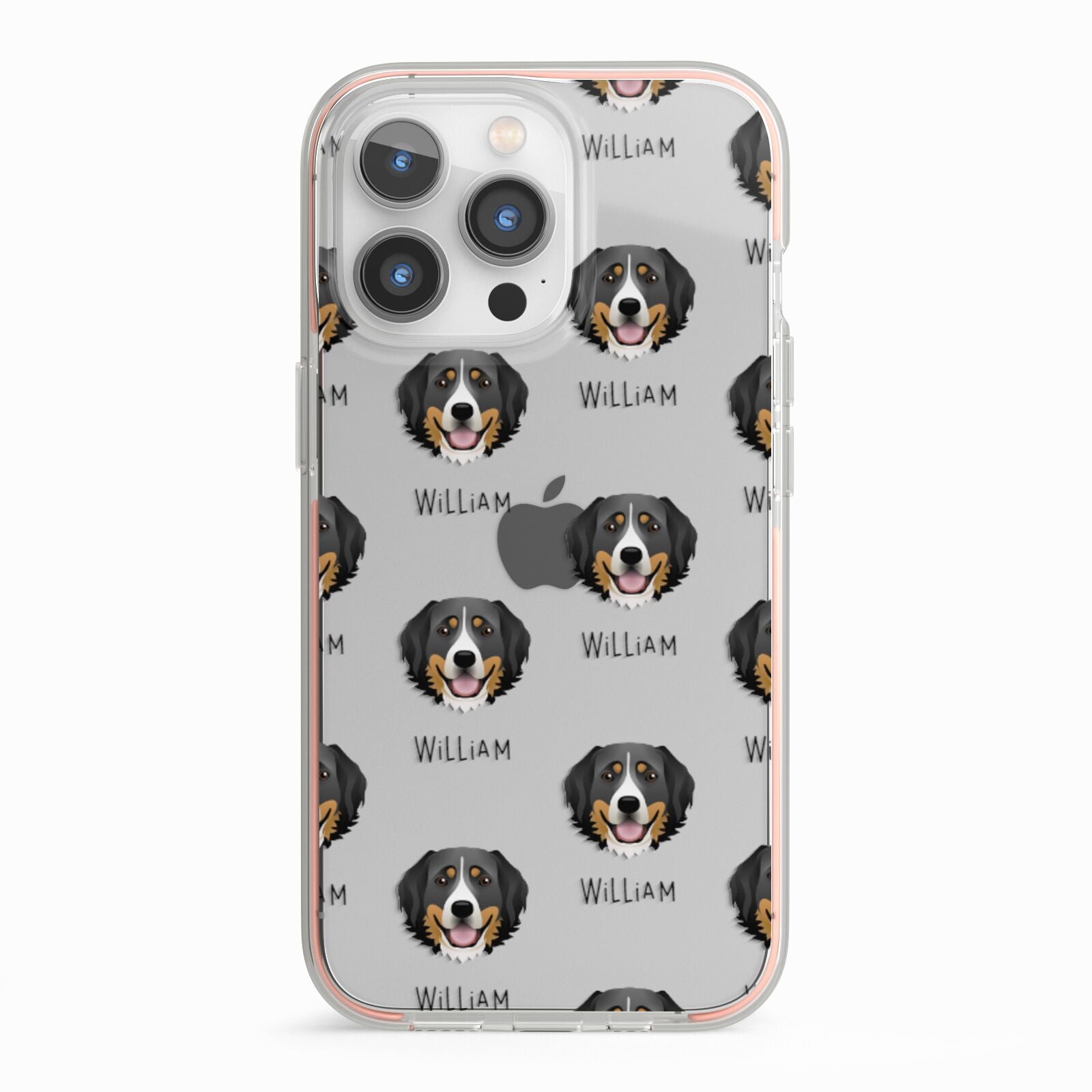 Bernese Mountain Dog Icon with Name iPhone 13 Pro TPU Impact Case with Pink Edges