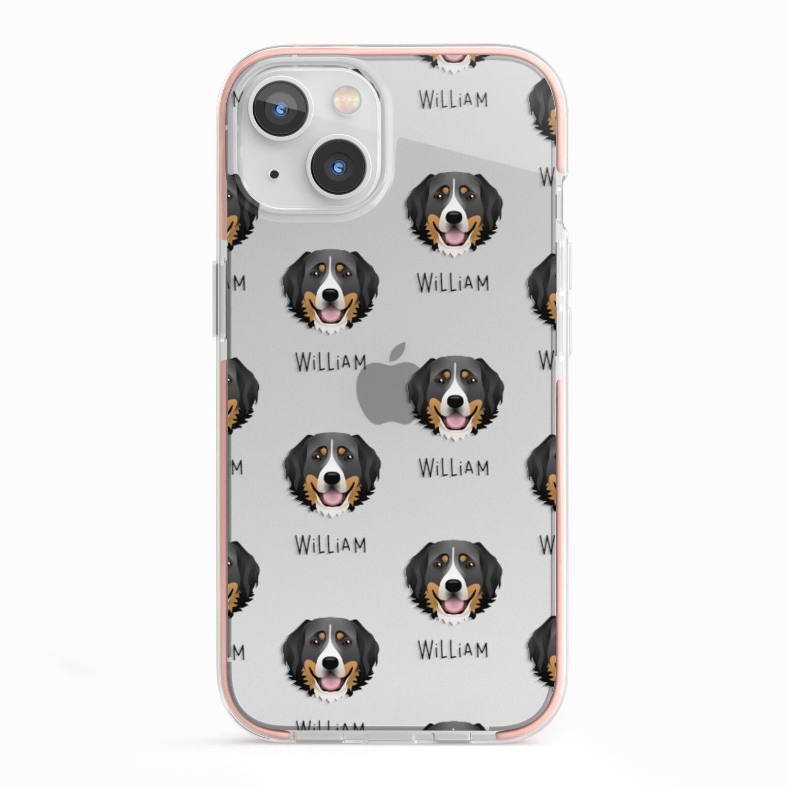 Bernese Mountain Dog Icon with Name iPhone 13 TPU Impact Case with Pink Edges