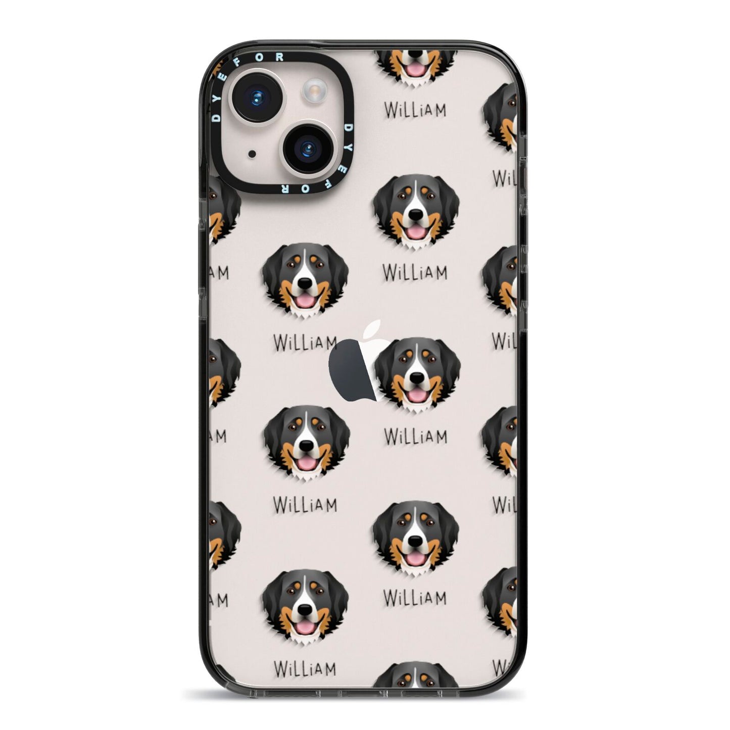 Bernese Mountain Dog Icon with Name iPhone 14 Plus Black Impact Case on Silver phone