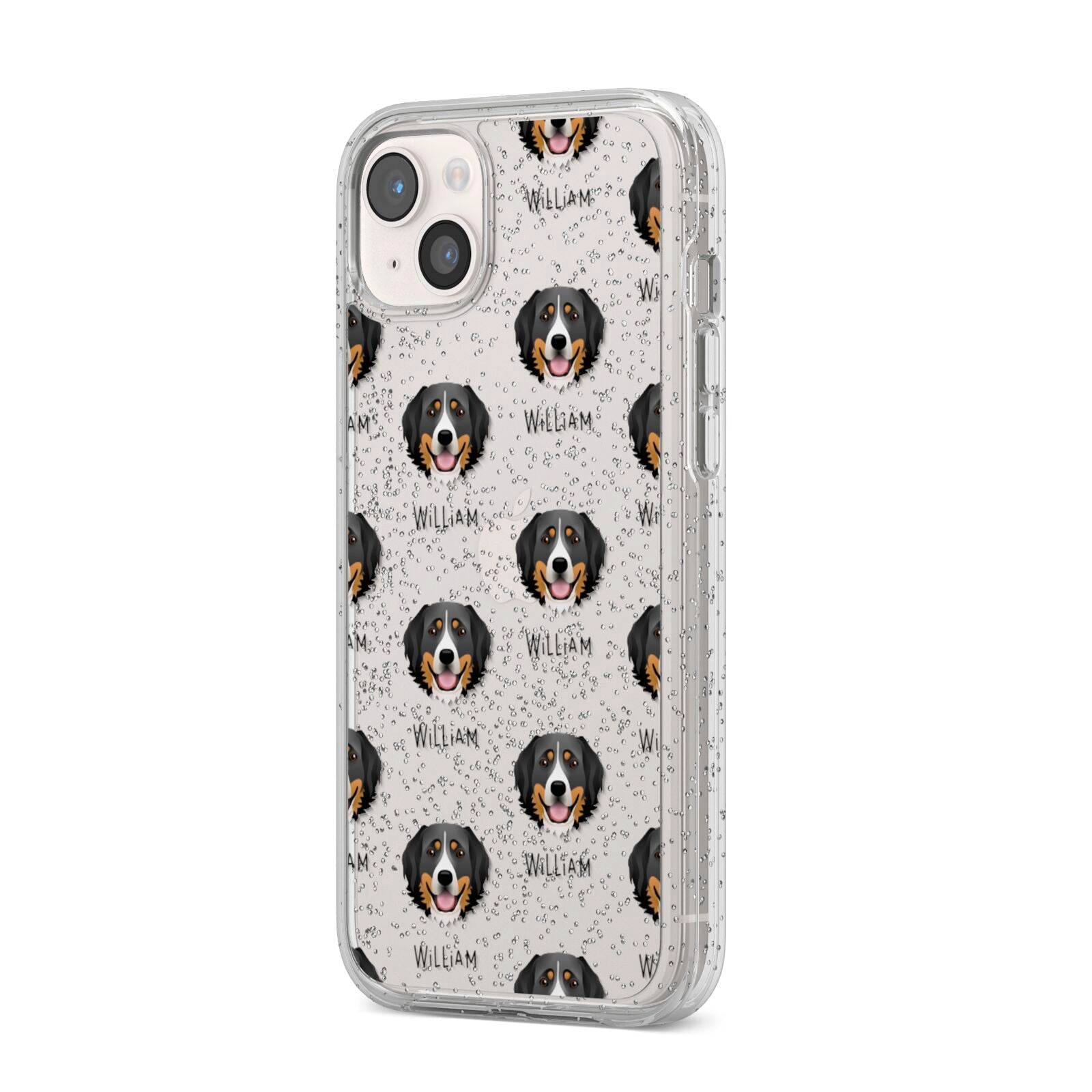 Bernese Mountain Dog Icon with Name iPhone 14 Plus Glitter Tough Case Starlight Angled Image