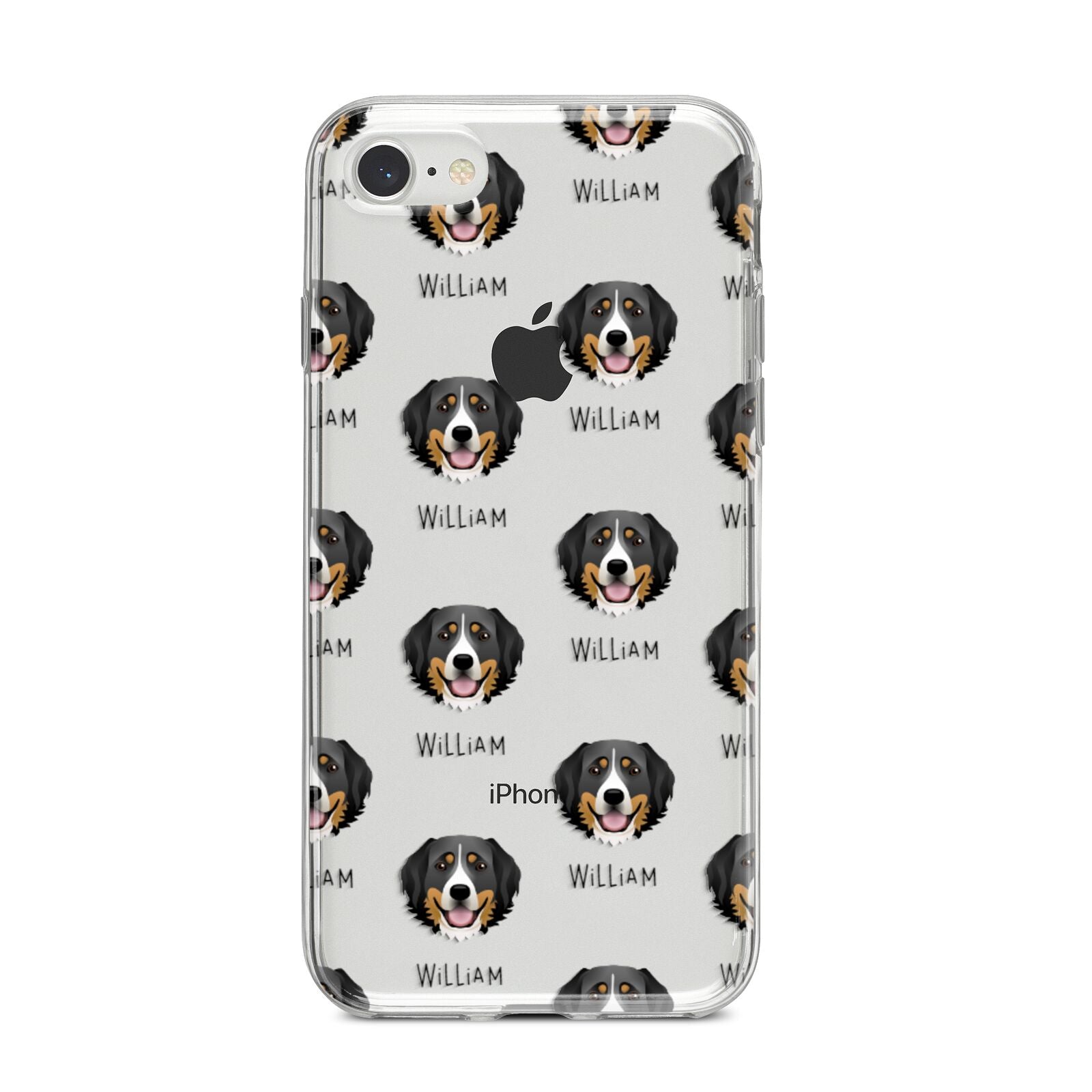 Bernese Mountain Dog Icon with Name iPhone 8 Bumper Case on Silver iPhone