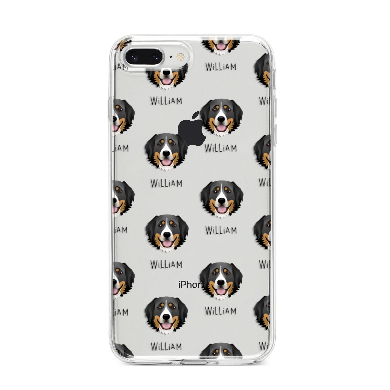 Bernese Mountain Dog Icon with Name iPhone 8 Plus Bumper Case on Silver iPhone