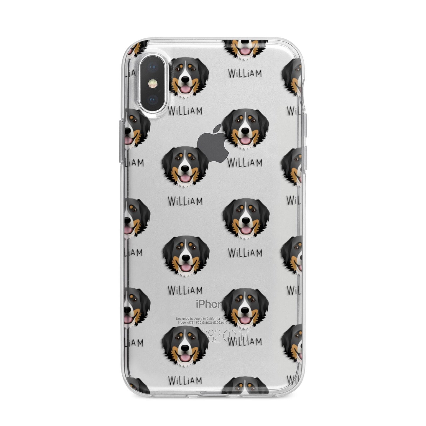 Bernese Mountain Dog Icon with Name iPhone X Bumper Case on Silver iPhone Alternative Image 1