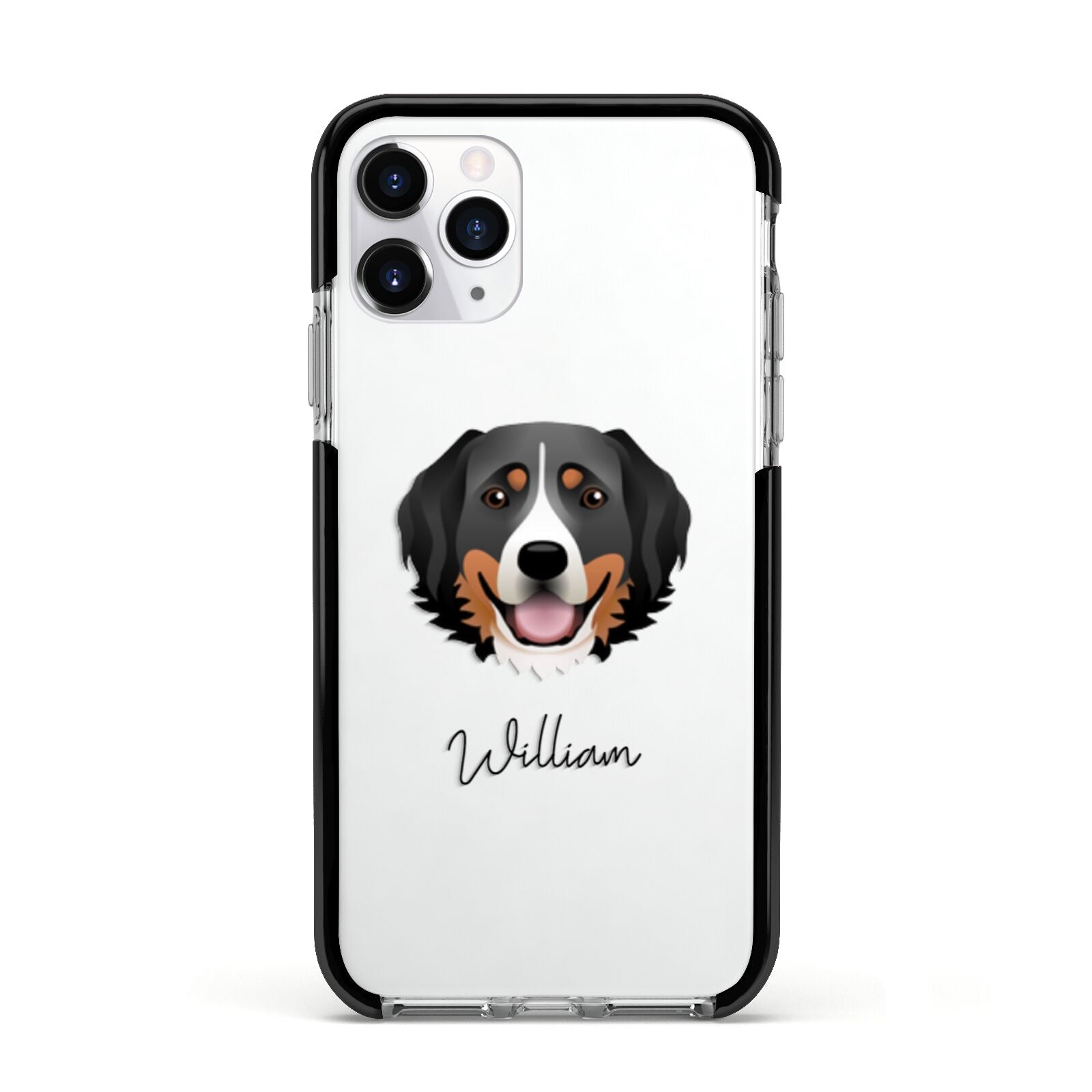 Bernese Mountain Dog Personalised Apple iPhone 11 Pro in Silver with Black Impact Case