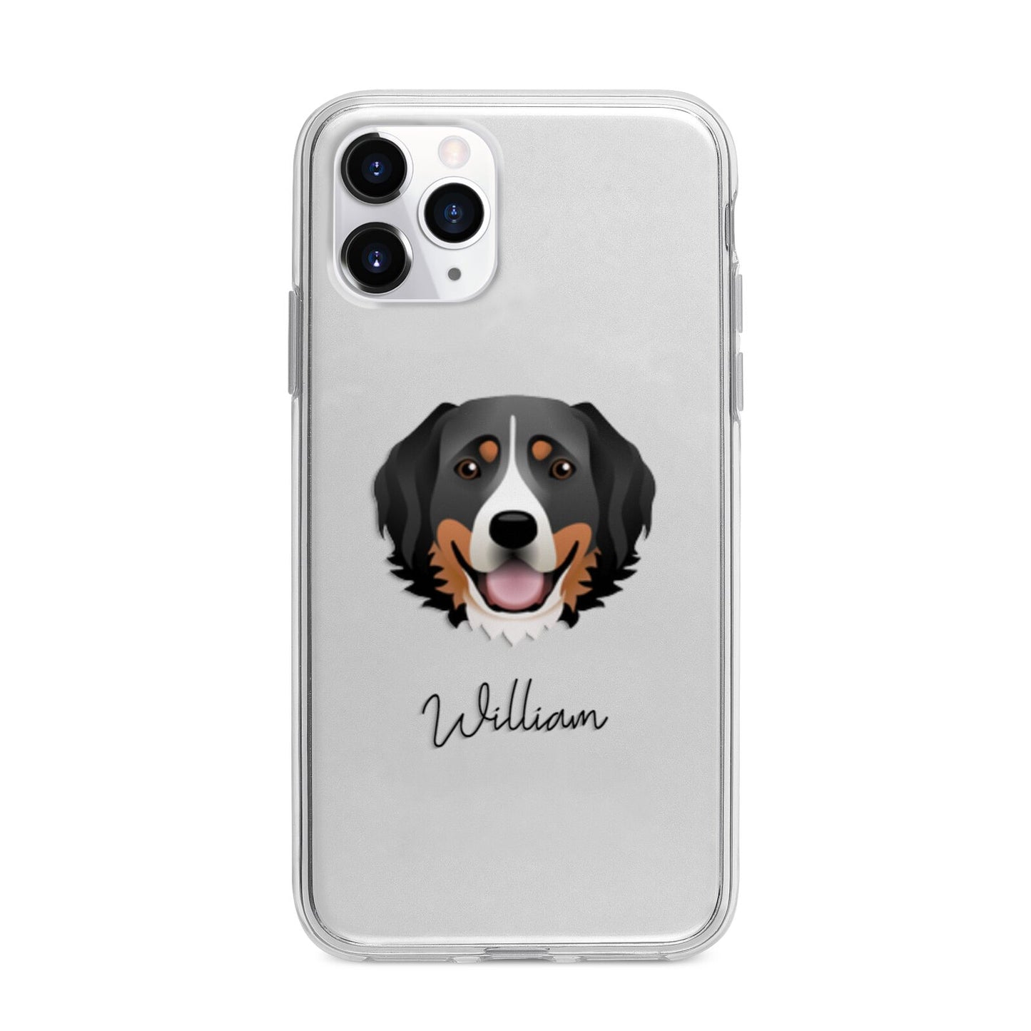 Bernese Mountain Dog Personalised Apple iPhone 11 Pro in Silver with Bumper Case