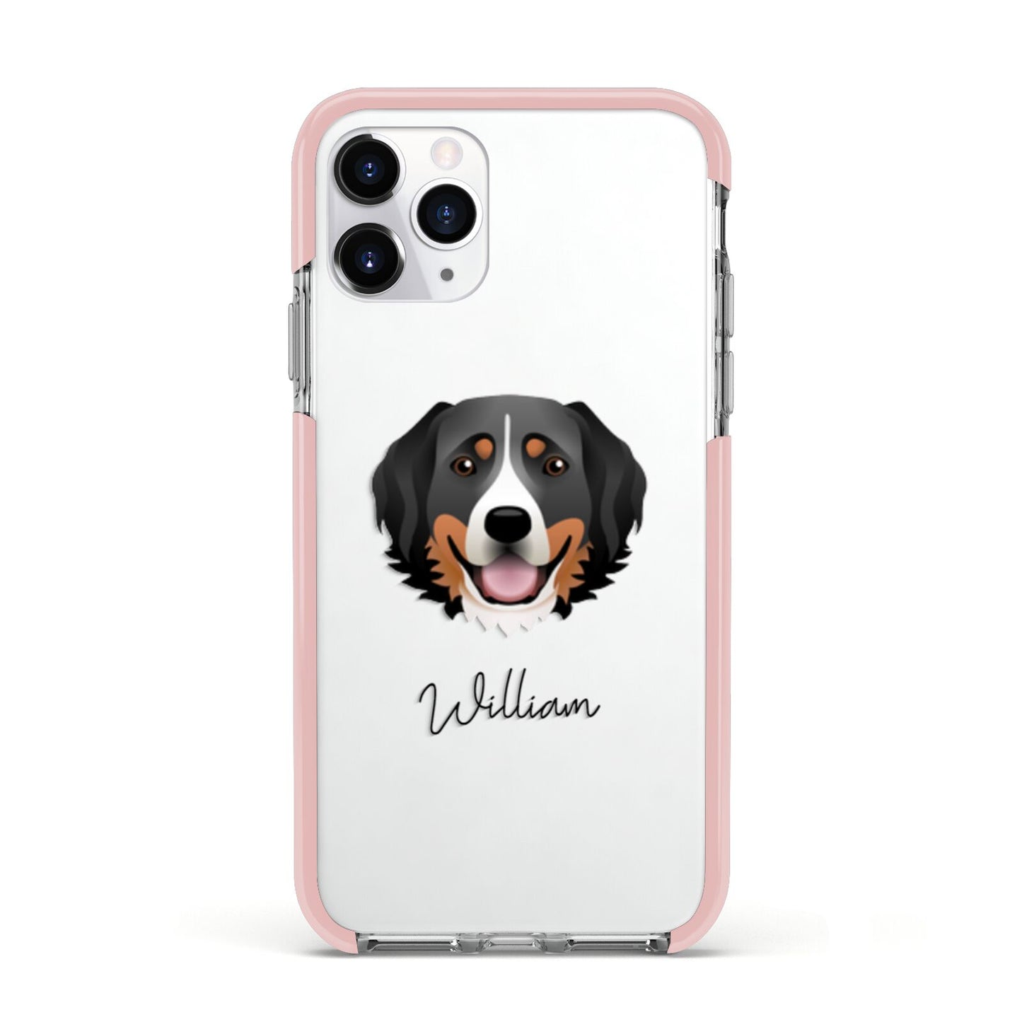 Bernese Mountain Dog Personalised Apple iPhone 11 Pro in Silver with Pink Impact Case