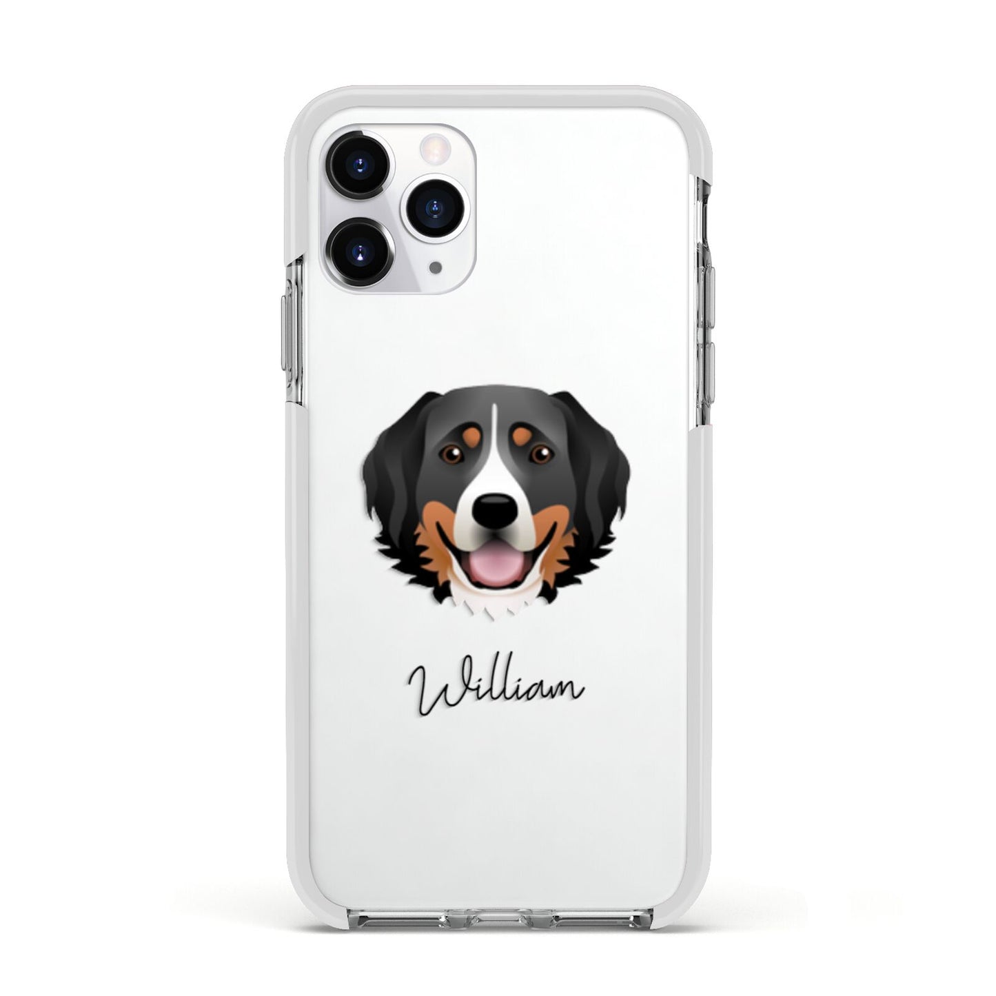 Bernese Mountain Dog Personalised Apple iPhone 11 Pro in Silver with White Impact Case