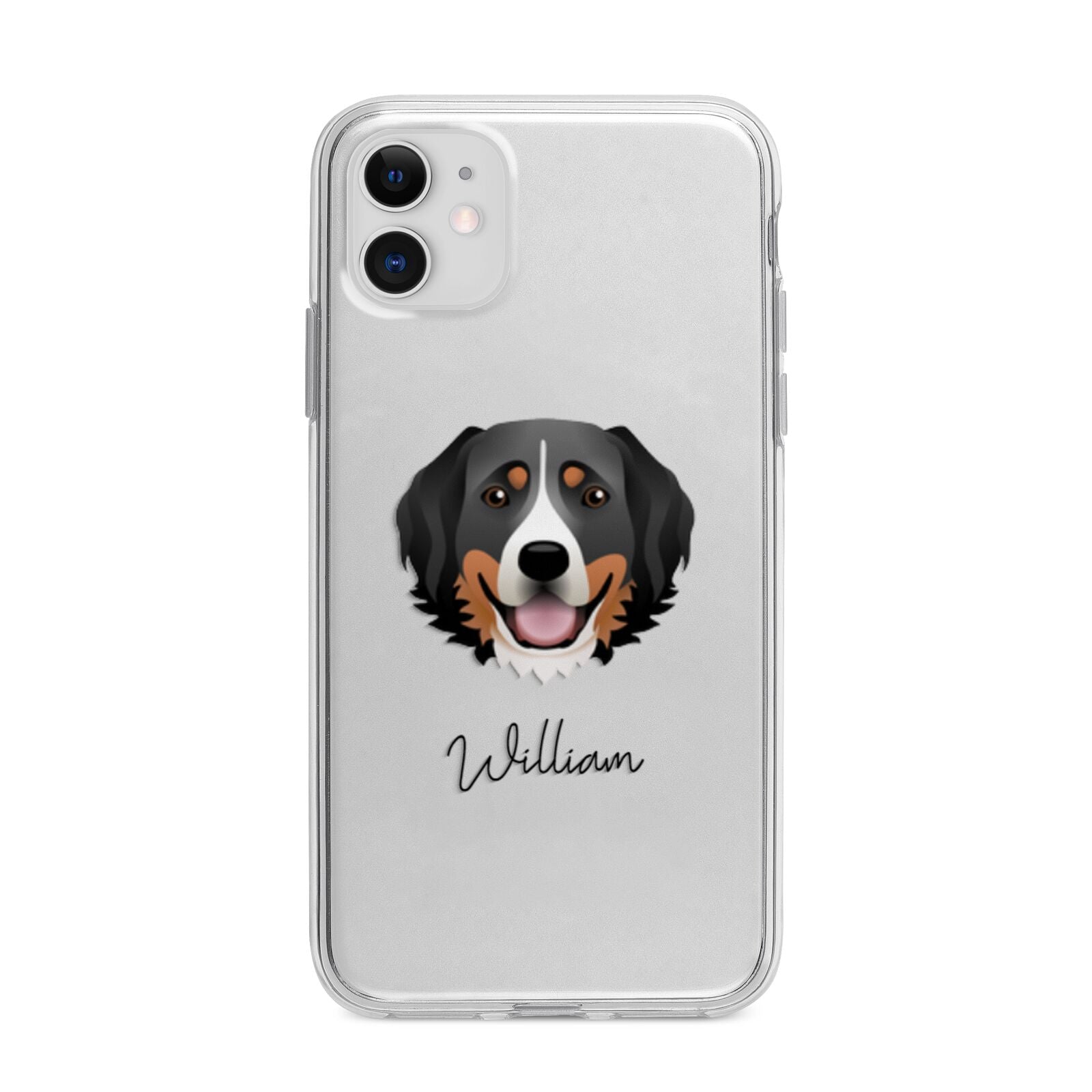 Bernese Mountain Dog Personalised Apple iPhone 11 in White with Bumper Case