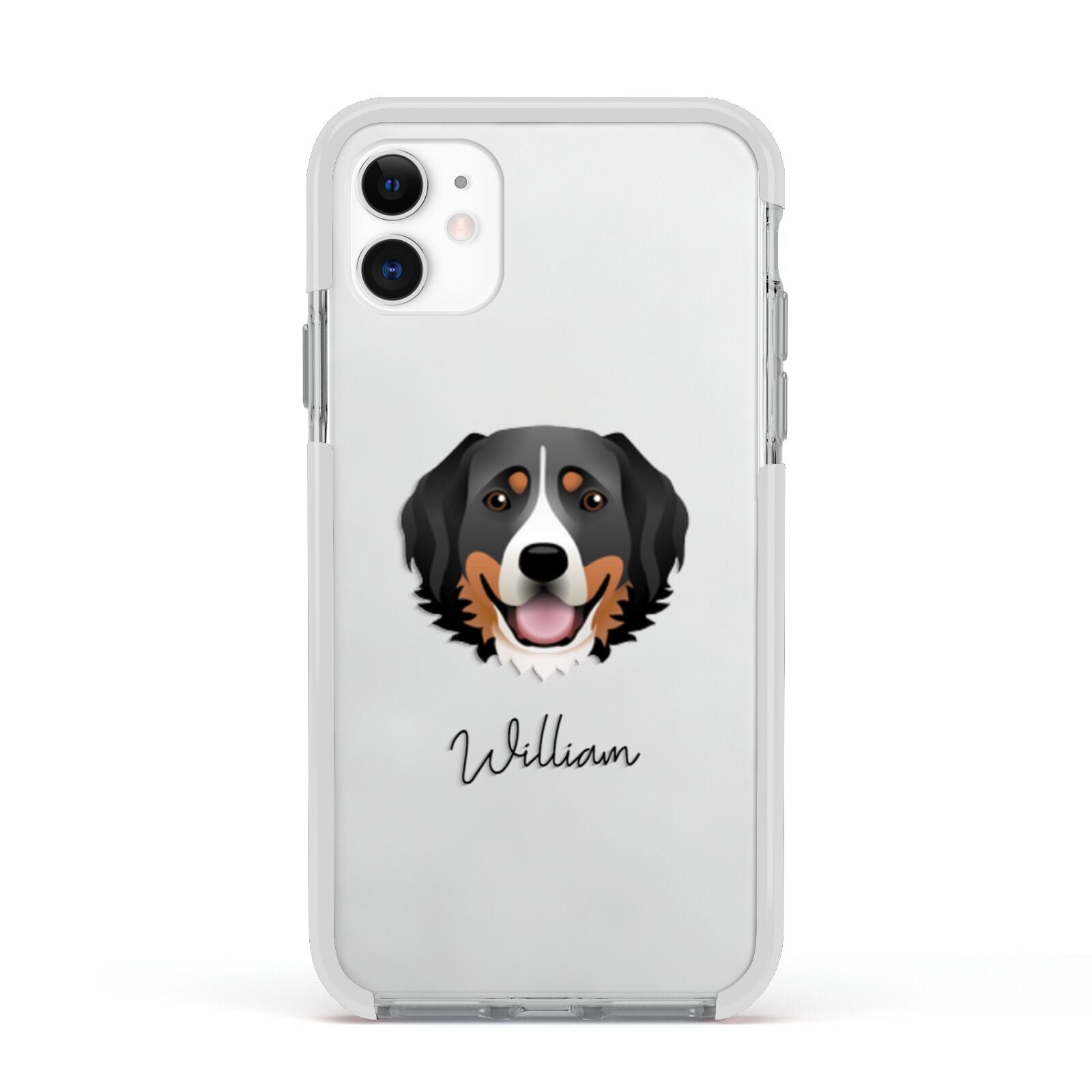 Bernese Mountain Dog Personalised Apple iPhone 11 in White with White Impact Case