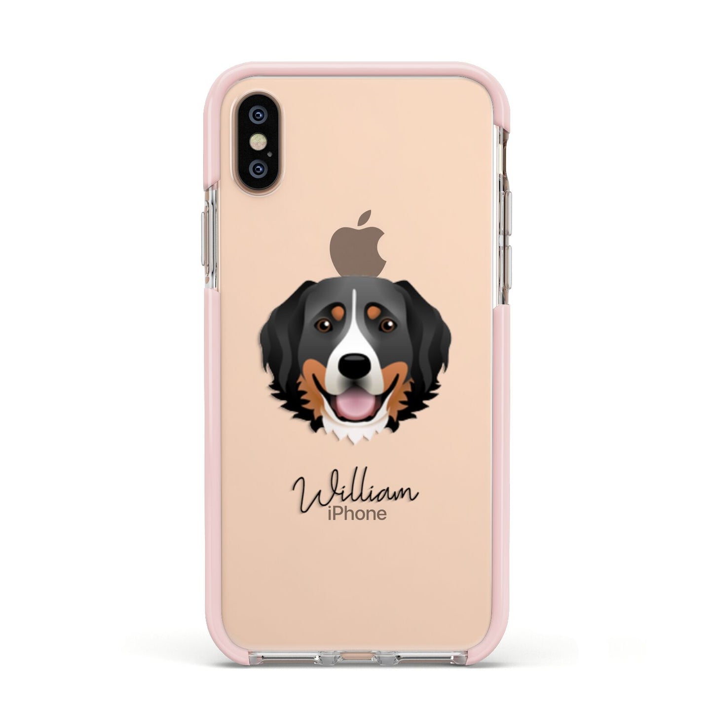 Bernese Mountain Dog Personalised Apple iPhone Xs Impact Case Pink Edge on Gold Phone