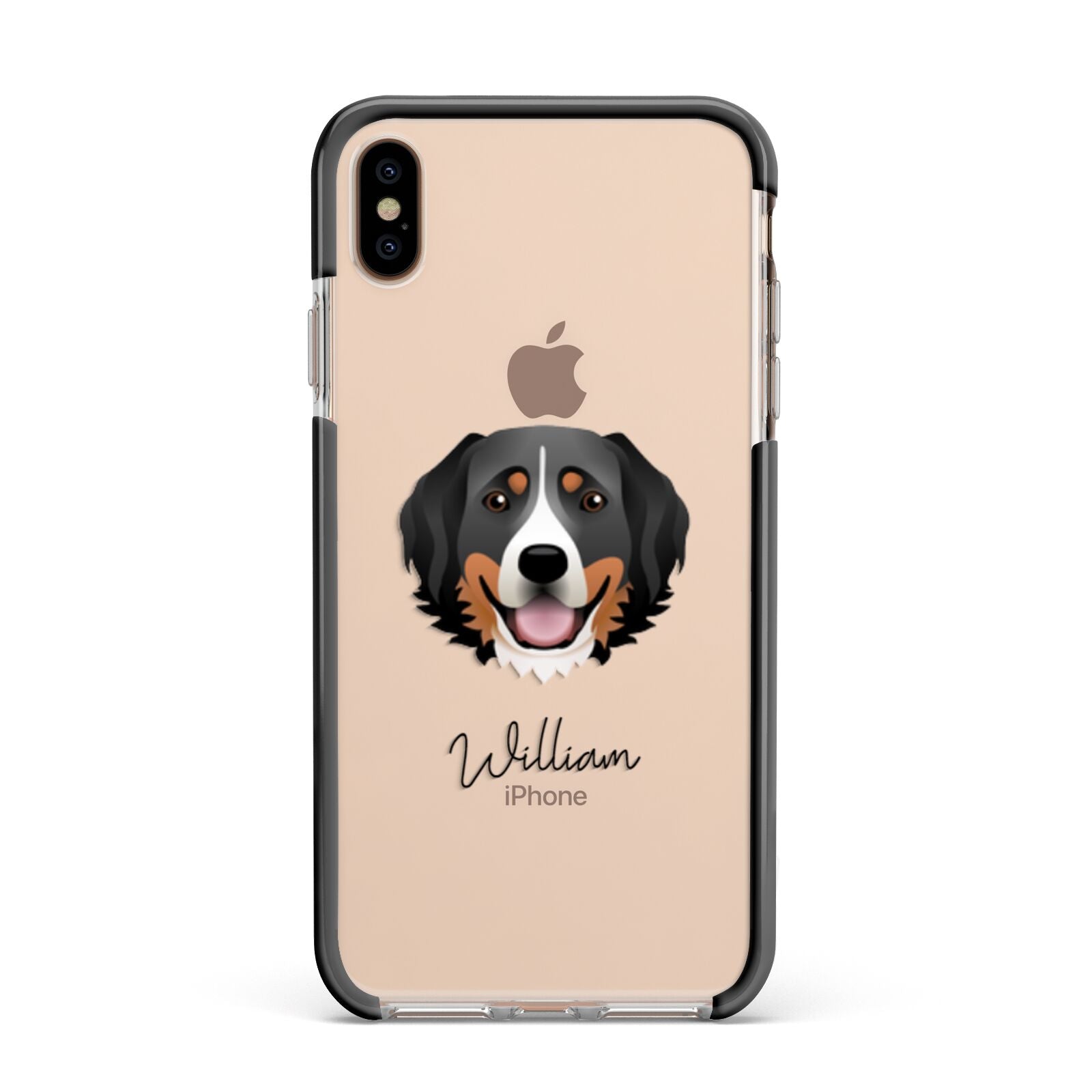 Bernese Mountain Dog Personalised Apple iPhone Xs Max Impact Case Black Edge on Gold Phone