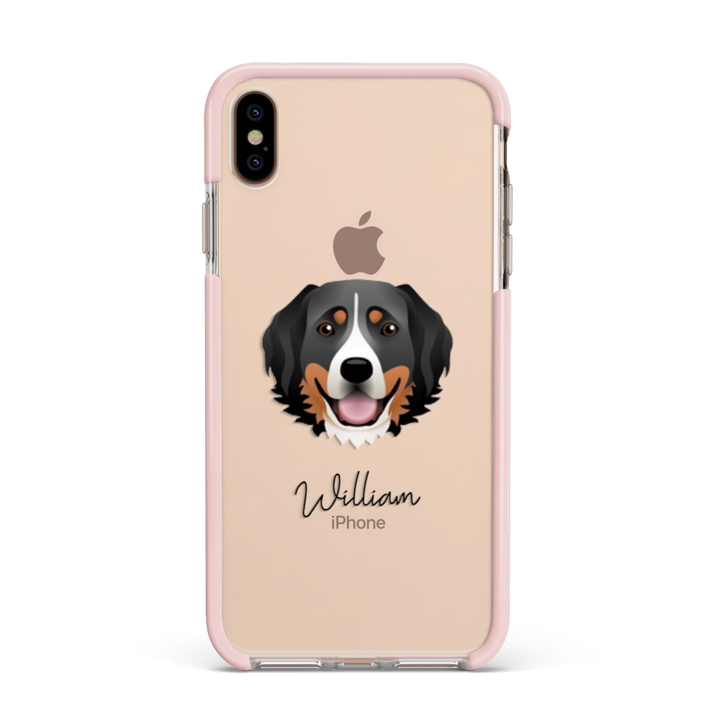 Bernese Mountain Dog Personalised Apple iPhone Xs Max Impact Case Pink Edge on Gold Phone